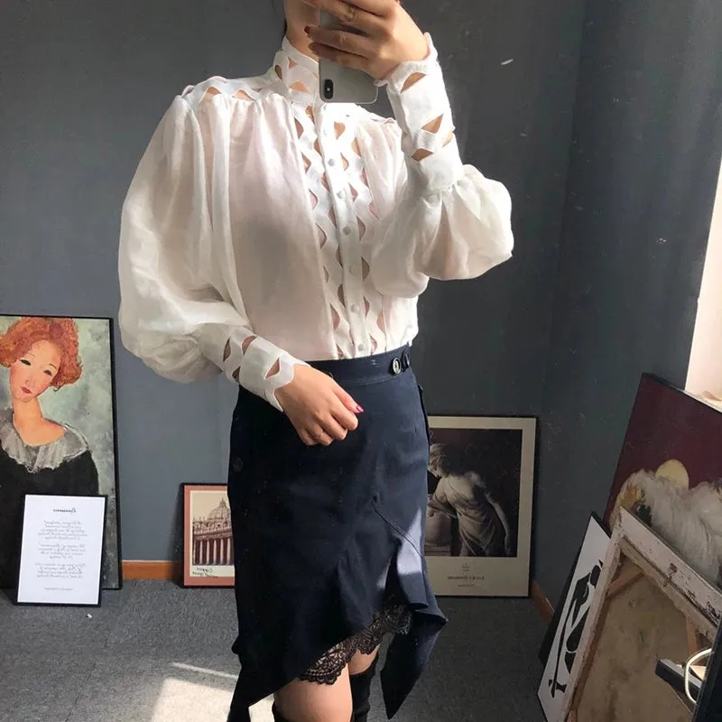 Long Lantern Sleeve Blouse