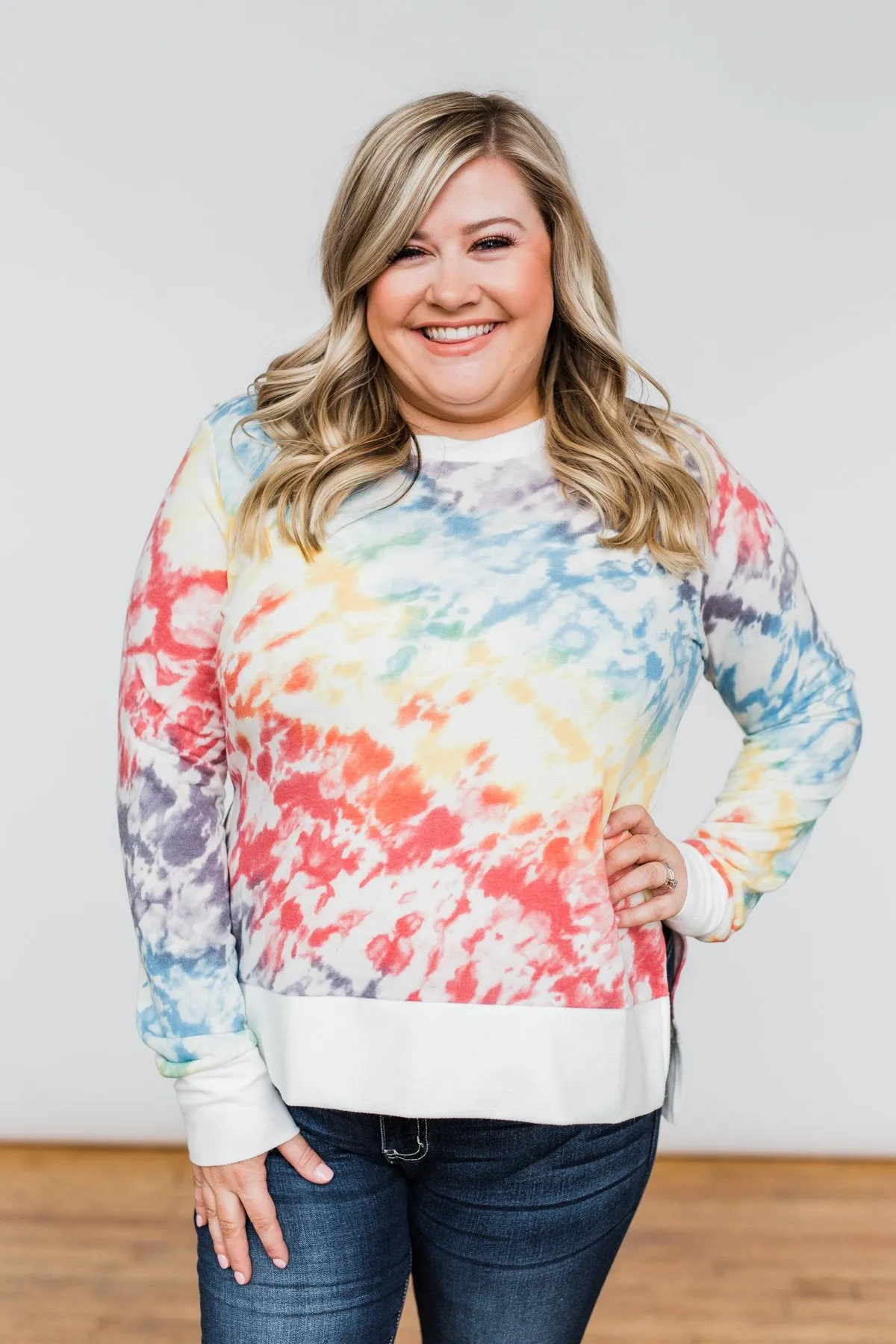 Long Sleeve Tie Dye Top- Rainbow