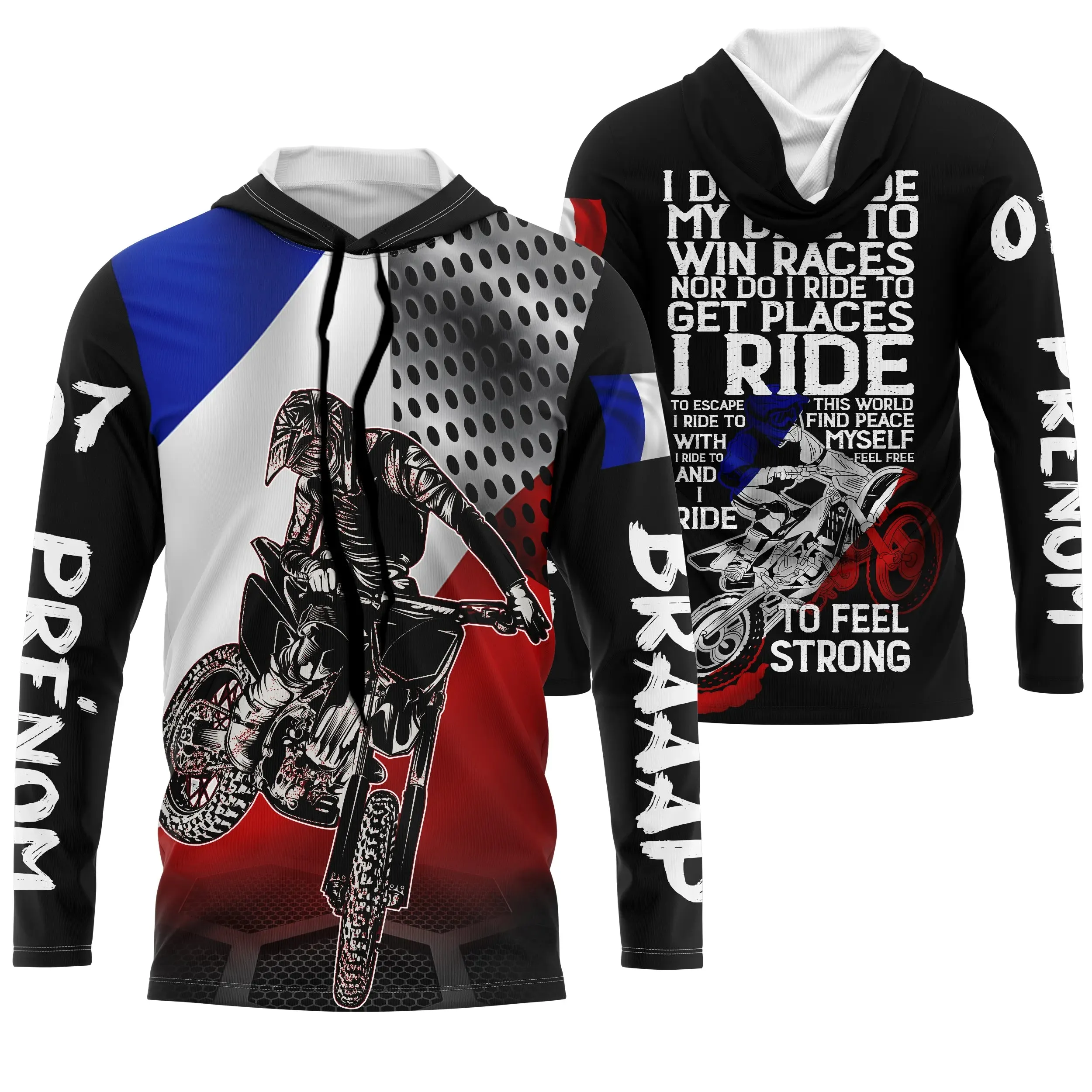 Maillot Cross Anti-UV Numéro Et Nom Personnalisé, Drapeau Franais Moto Tout-Terrain Patriotic Riders - CT17122233