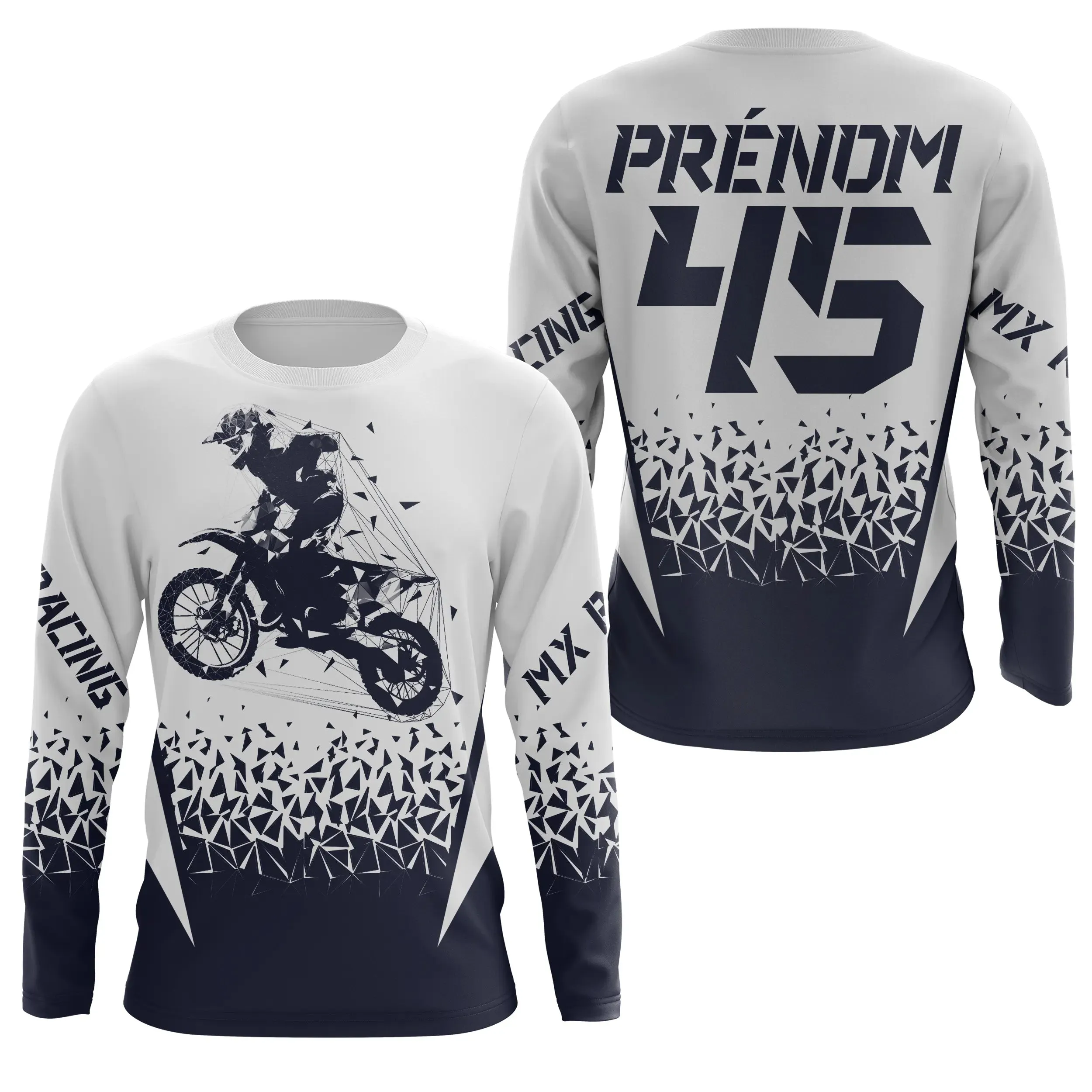 Maillot Cross Dirt Bike Personnalisé Blanc Et Noir, Cadeau Original Pilote Tout-Terrain - MZ28122206