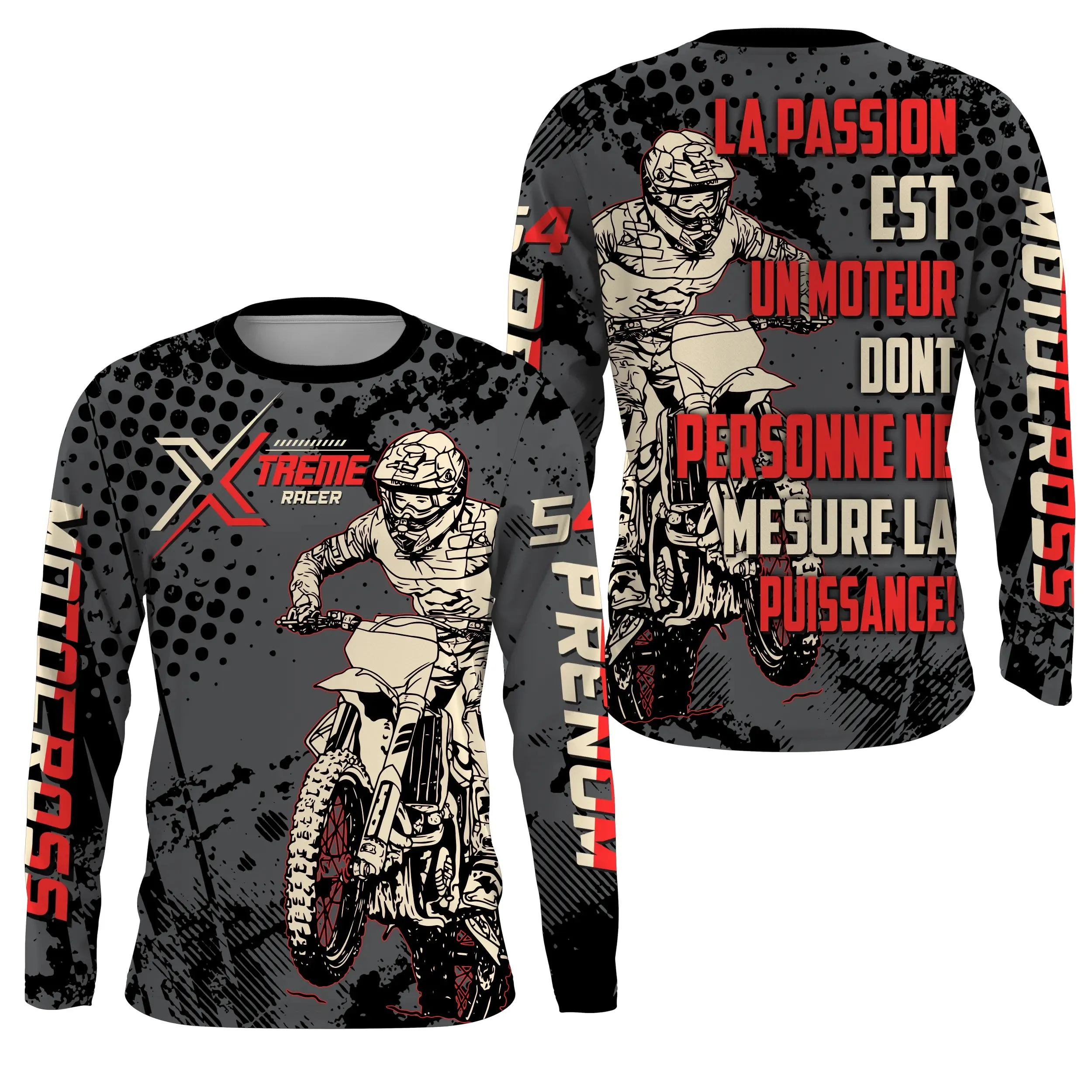 Maillot Cross Dirt Bike Personnalisé Gris, T-shirt Pilote Moto Cross Tout-Terrain - MZ29122203