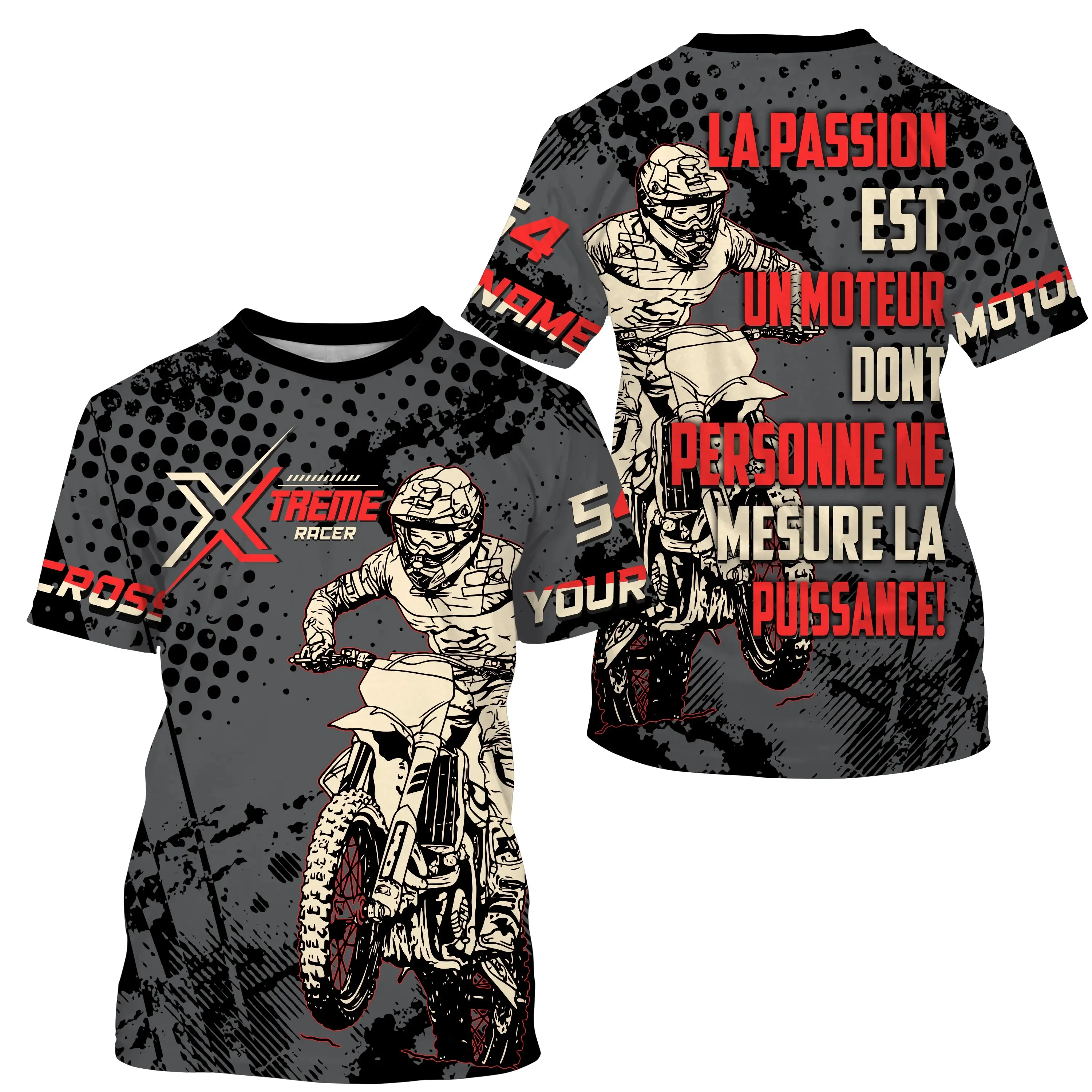 Maillot Cross Dirt Bike Personnalisé Gris, T-shirt Pilote Moto Cross Tout-Terrain - MZ29122203