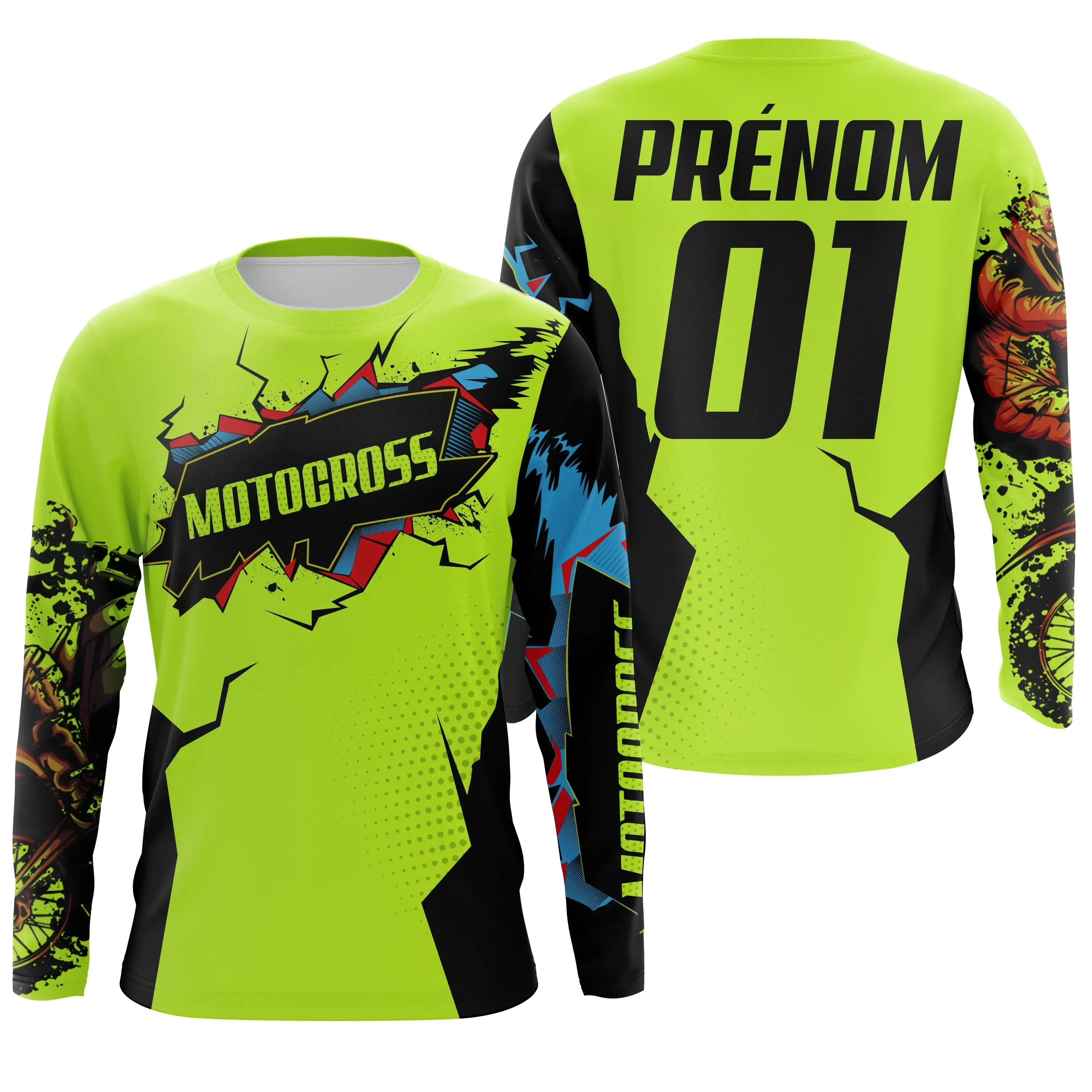 Maillot Cross Dirt Bike Personnalisé Vert, Cadeau Pilote Moto Cross, Courses Tout-Terrain - MZ29122205