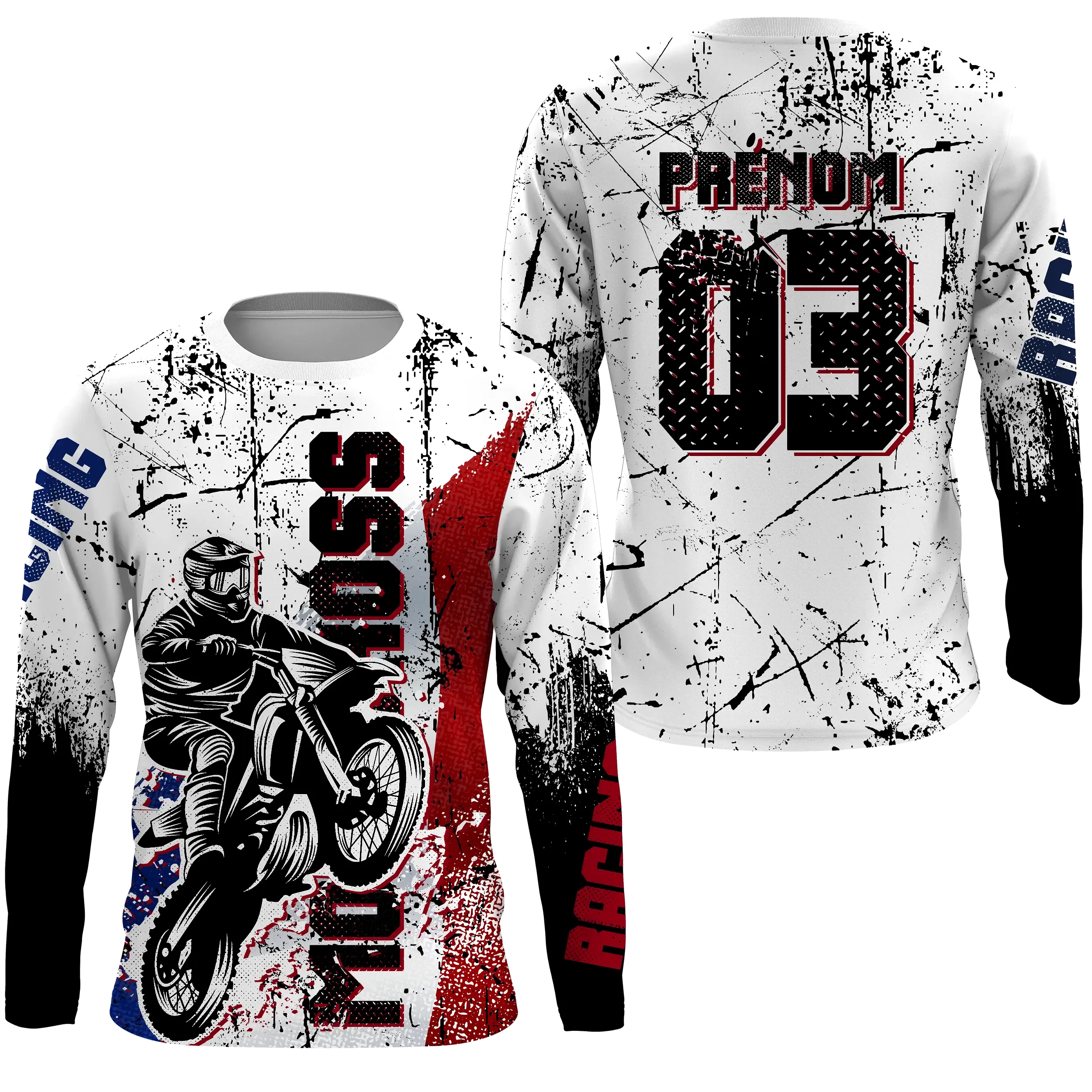 Maillot Cross Protection UV Personnalisé, MX Tout-Terrain, Drapeau Franais - CT19122226