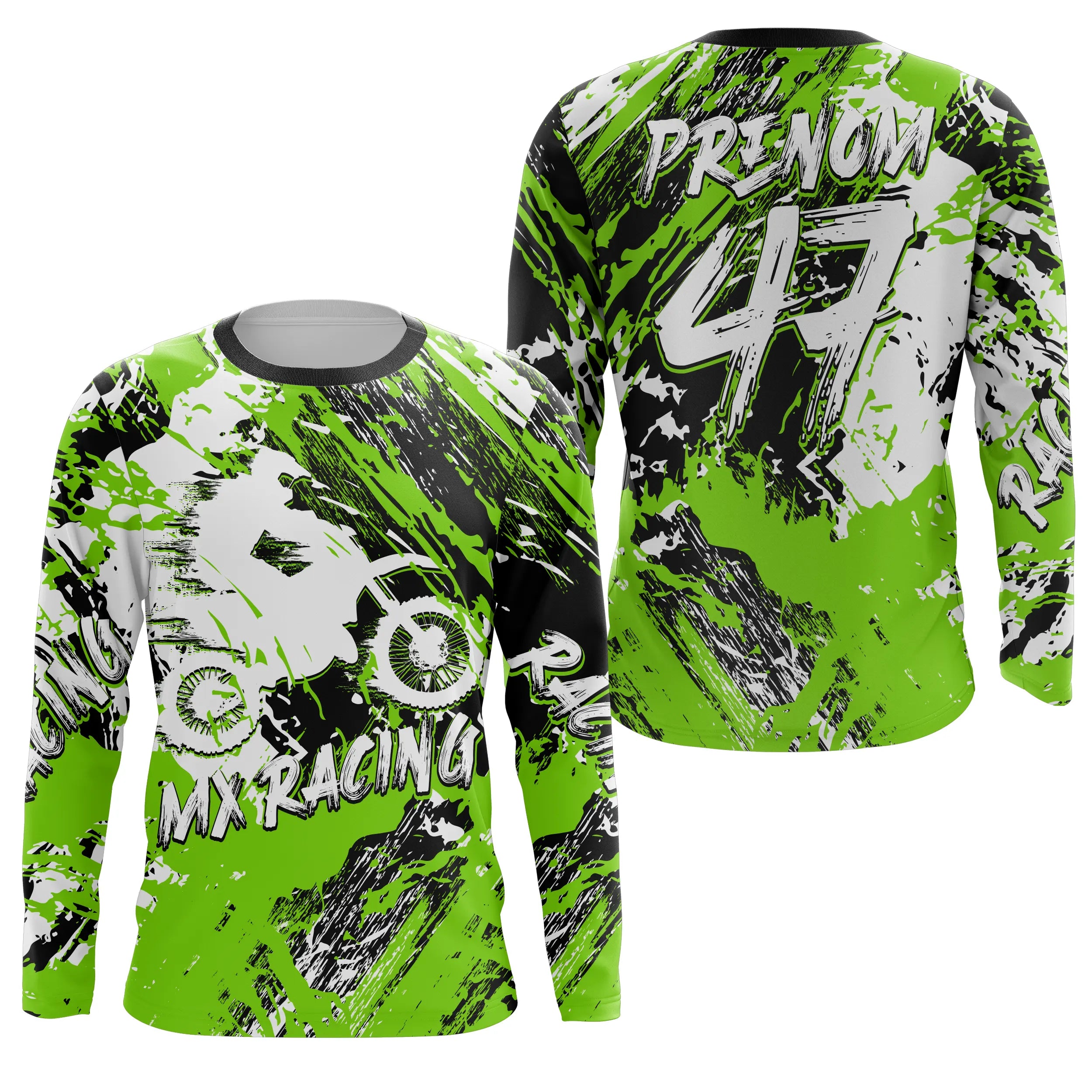 Maillot Cross Protection UV Vert, Cadeau Personnalisé Pilote Moto Cross, Courses MX - 26122203MZ