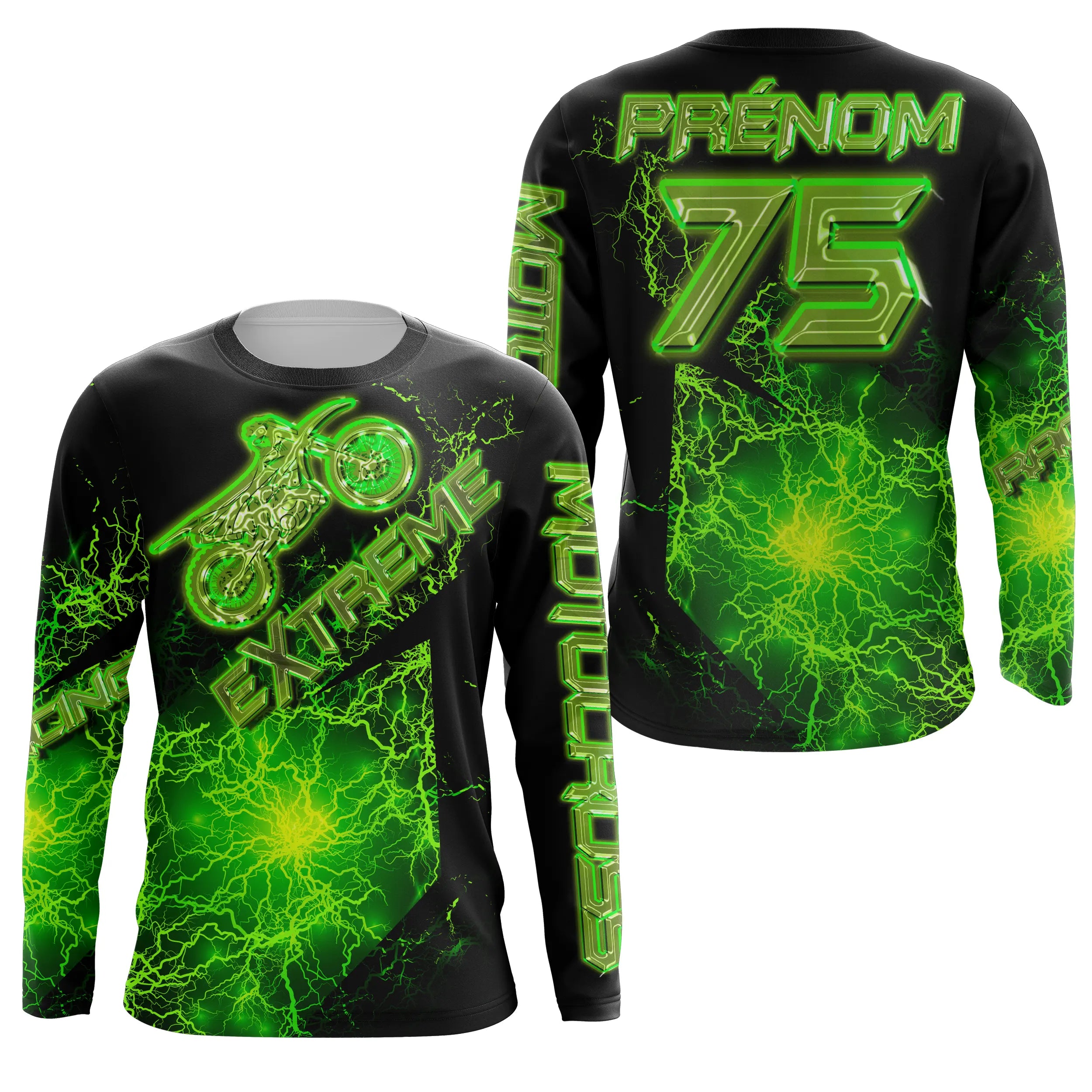 Maillot Cross Protection UV Vert Et Noir, Cadeau Personnalisé Pilote Moto Cross, Courses MX - 26122204MZ