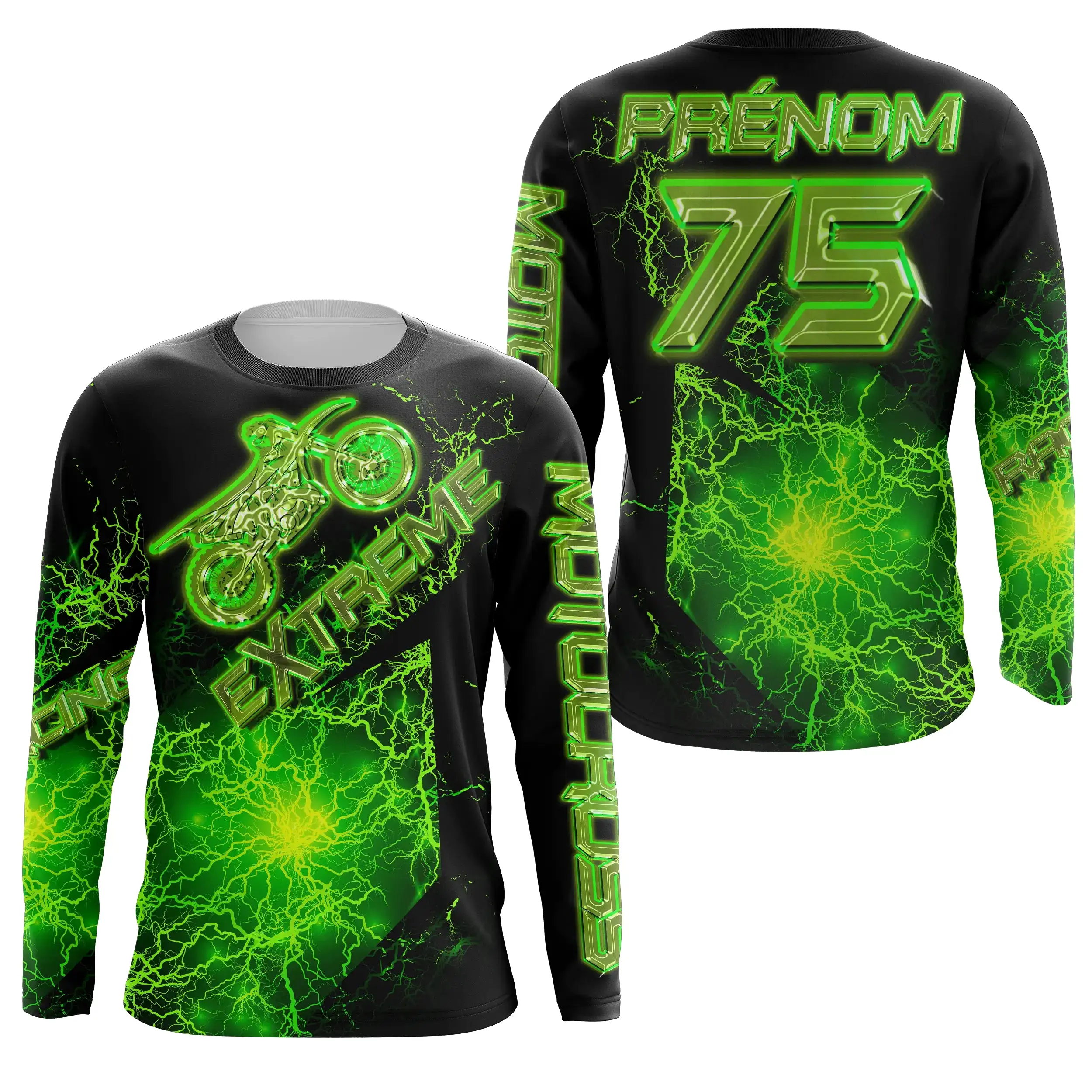 Maillot Cross Protection UV Vert Et Noir, Cadeau Personnalisé Pilote Moto Cross, Courses MX - 26122204MZ