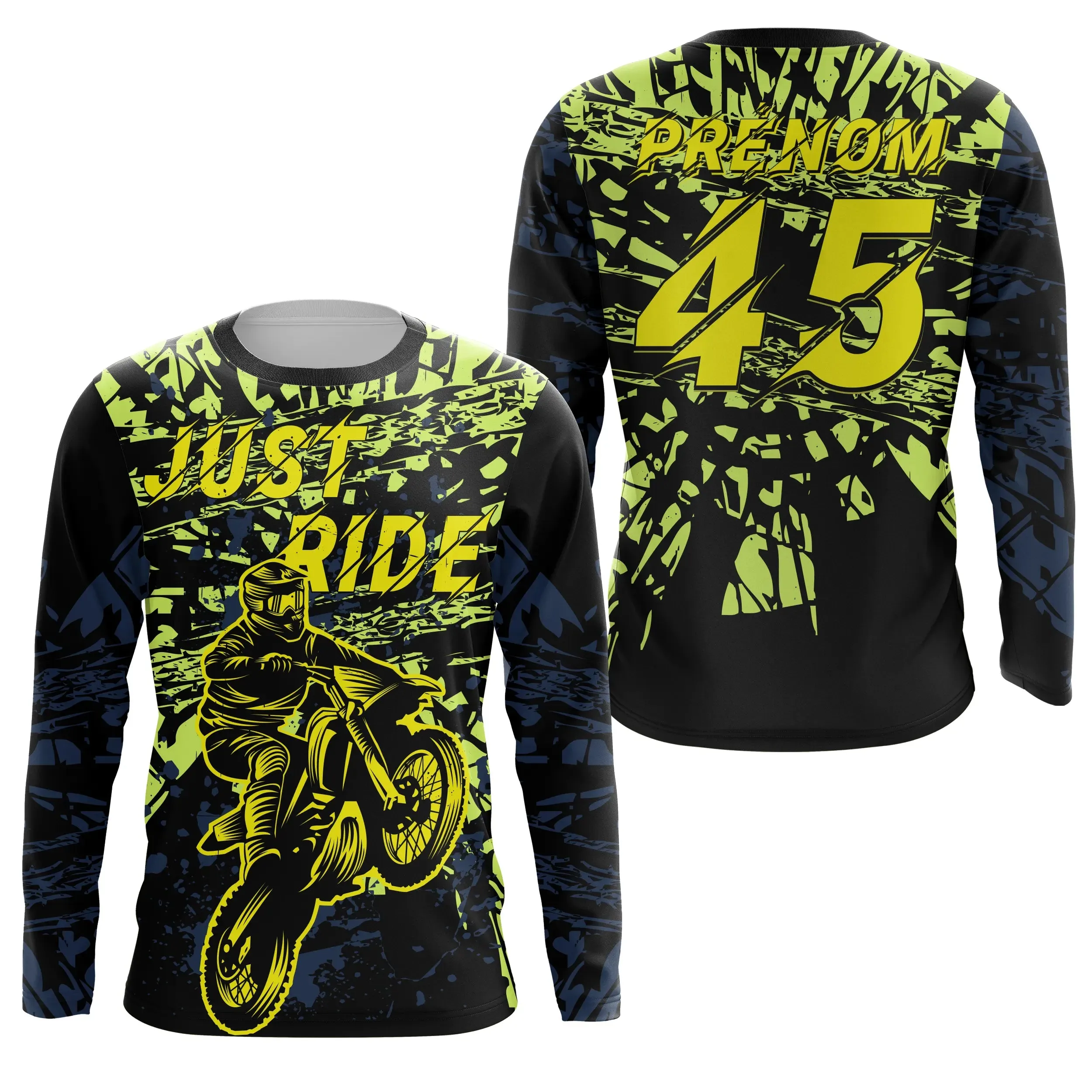 Maillot Cross Protection UV Vert Jaune, Cadeau Personnalisé Fan Moto Tout-Terrain - CT20122215