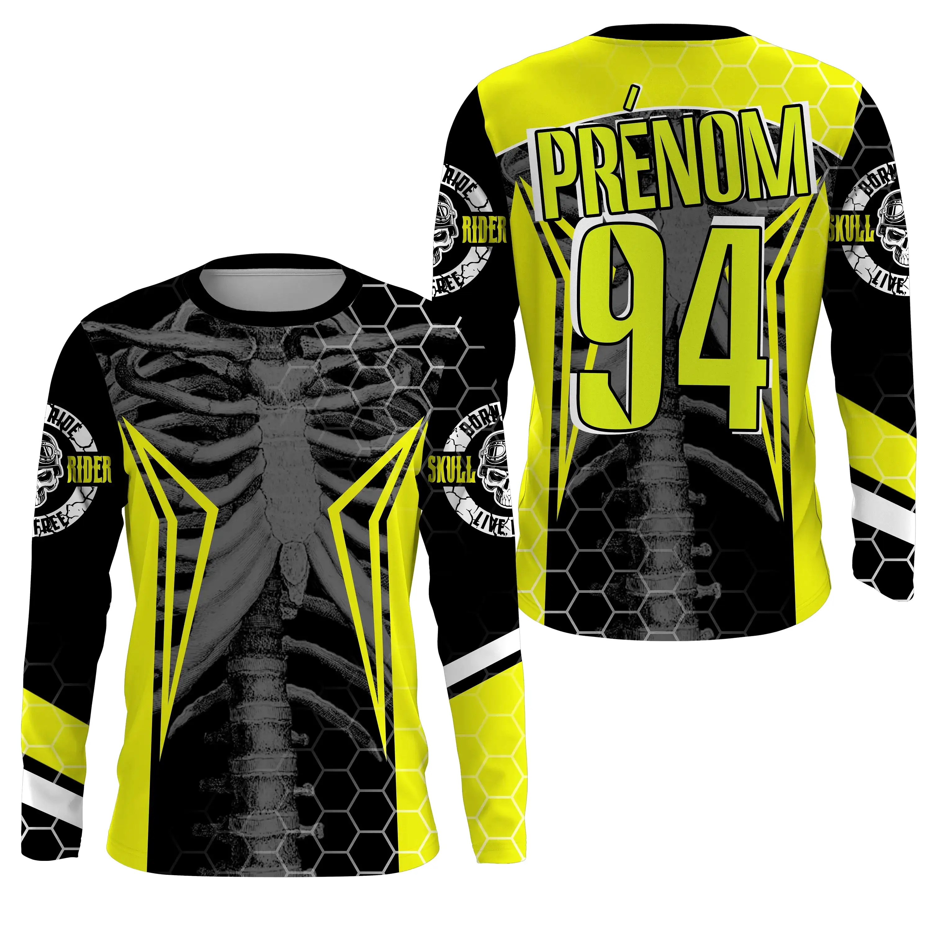 Maillot Cross UPF Personnalisé, Squelette Jaune, Cadeau Original Fan De Motos Tout-Terrain - CT17122240