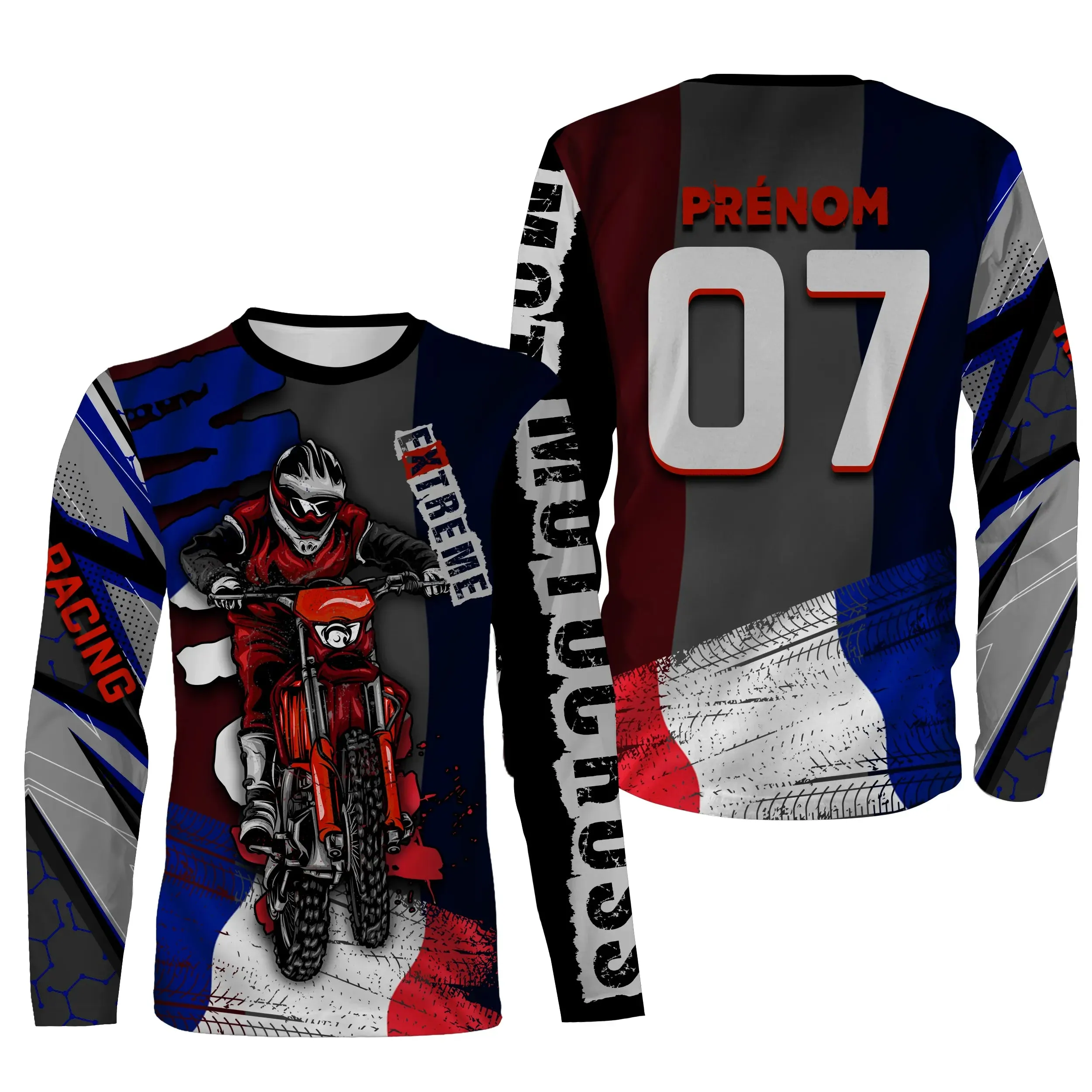 Maillot De Motocross MX Racing Personnalisé, Dirt Bike Racing, Drapeau France, Cadeau Fan Motos Tout-Terrain - CT15122229