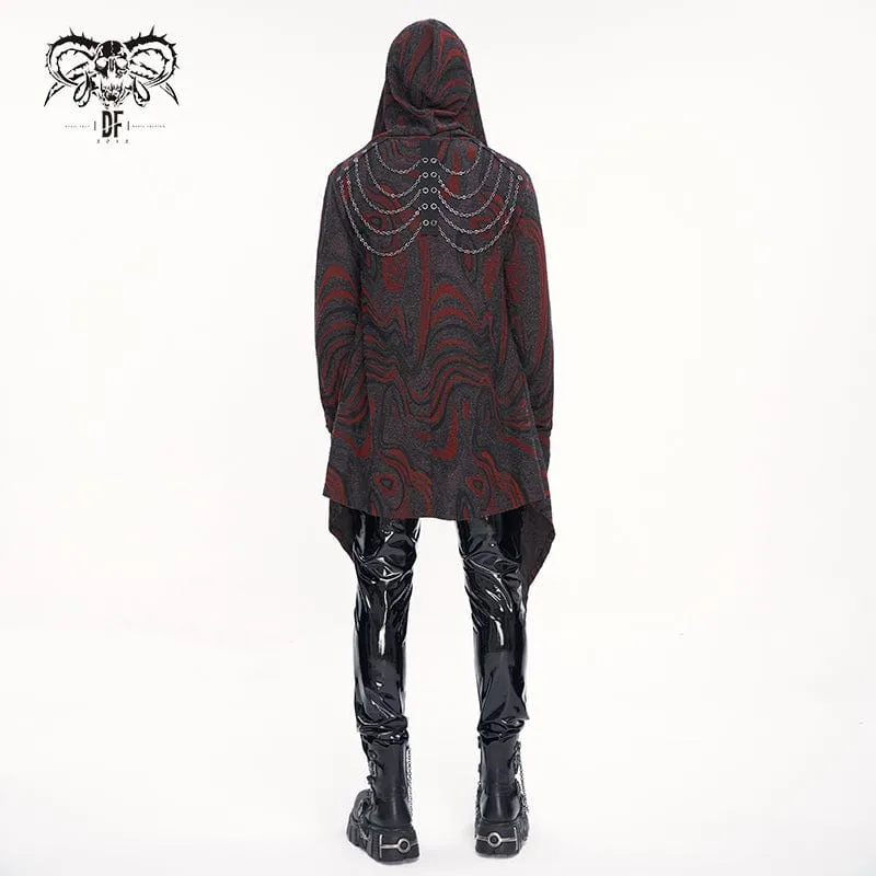 Men's Gothic Irregular Multi-chain Coat with Hood Red