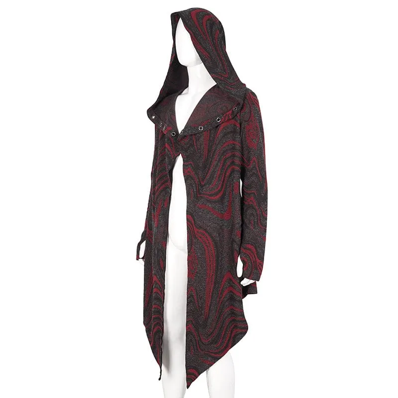 Men's Gothic Irregular Multi-chain Coat with Hood Red