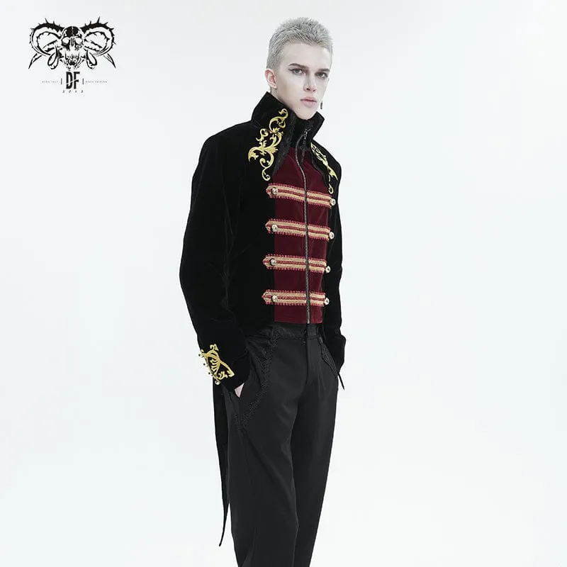 Men's Gothic Totem Embroidered Swallow-tailed Coat Black