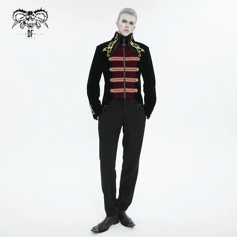 Men's Gothic Totem Embroidered Swallow-tailed Coat Black