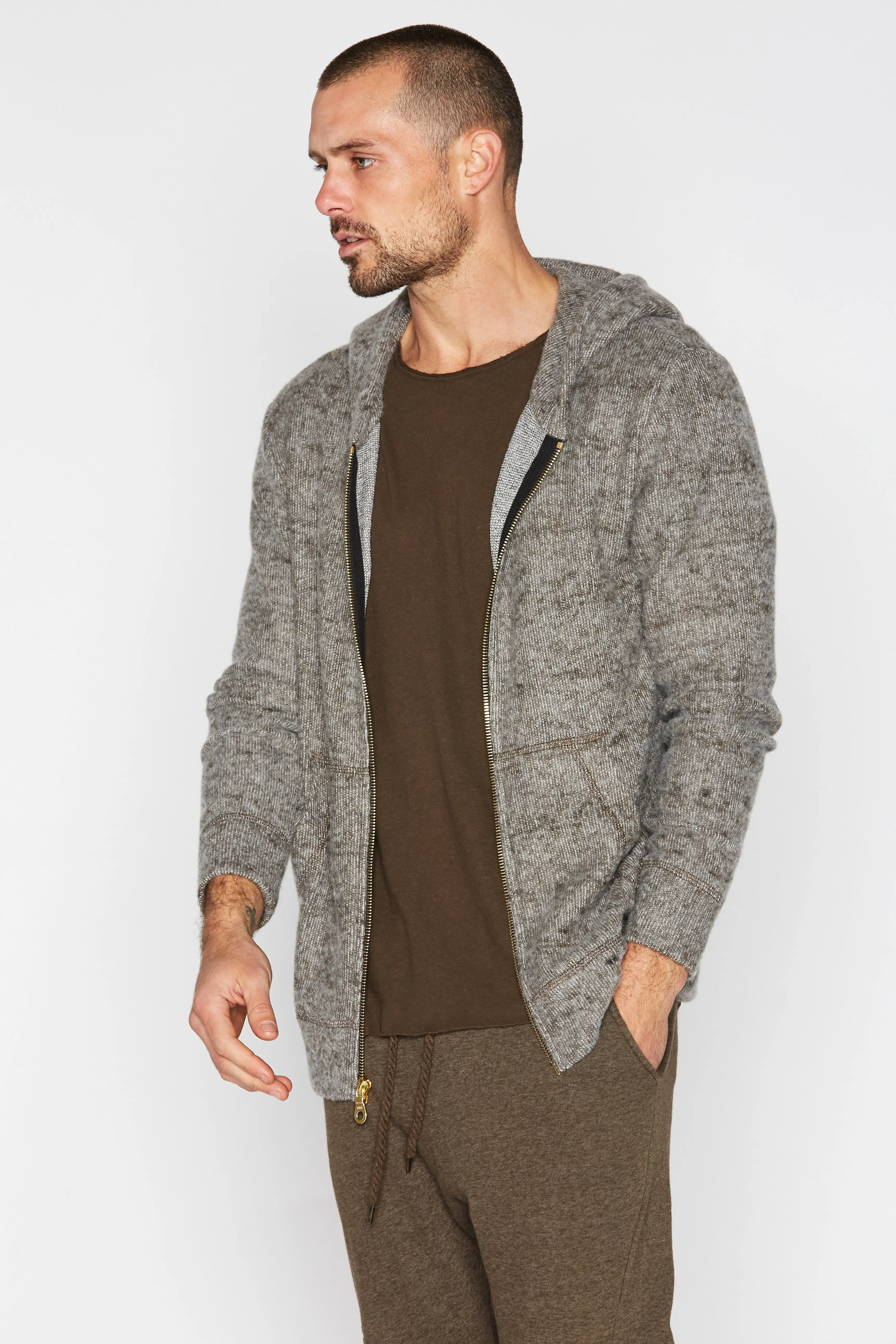 Men's Soft Knit Melange Zip Front Hoodie