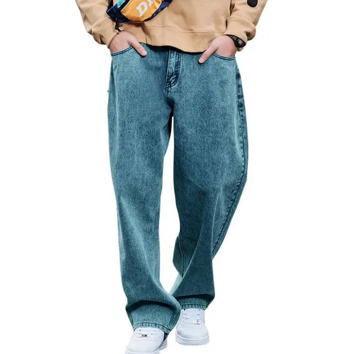 Men's Tencel Retro Hip-Hop Style Mid Waist Loose Fit Straight Jeans