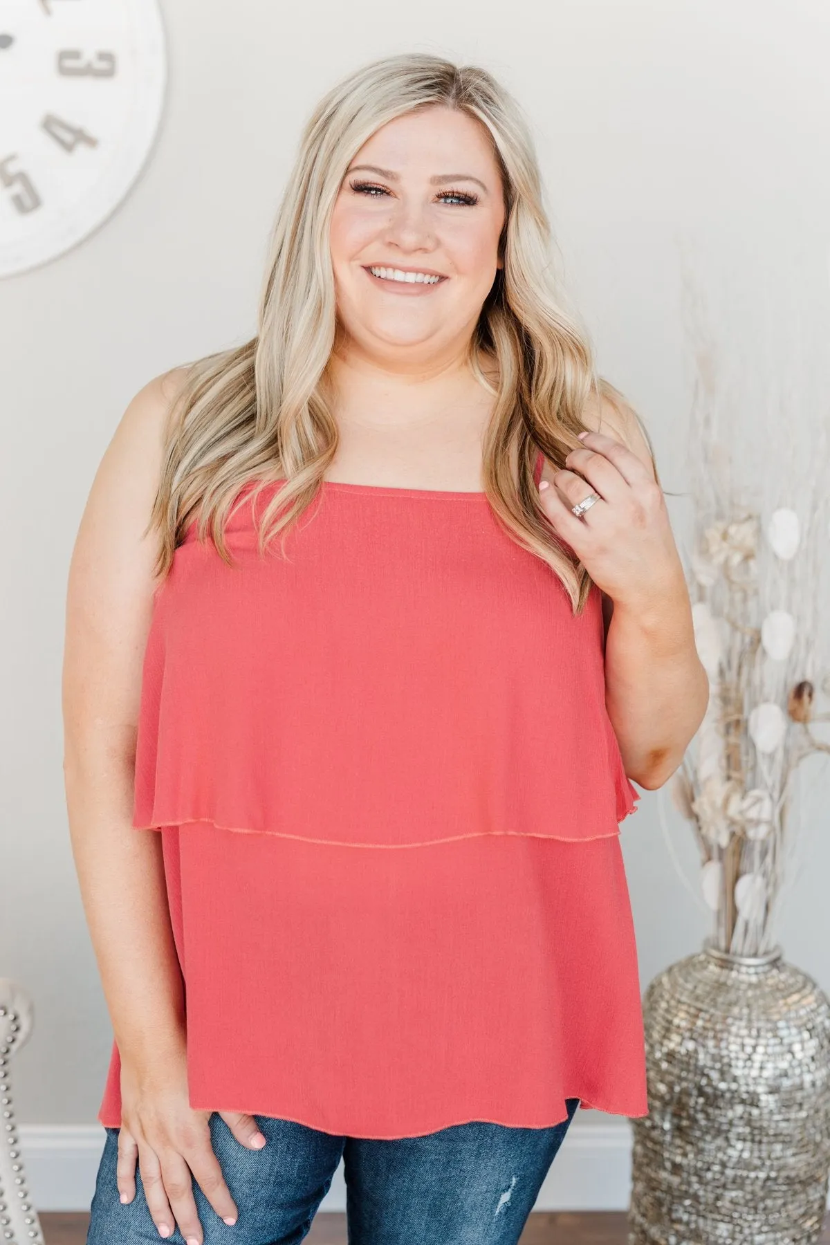 Moments With You Tiered Tank Top- Dark Coral