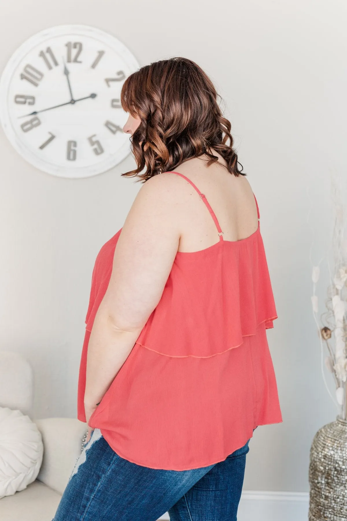 Moments With You Tiered Tank Top- Dark Coral