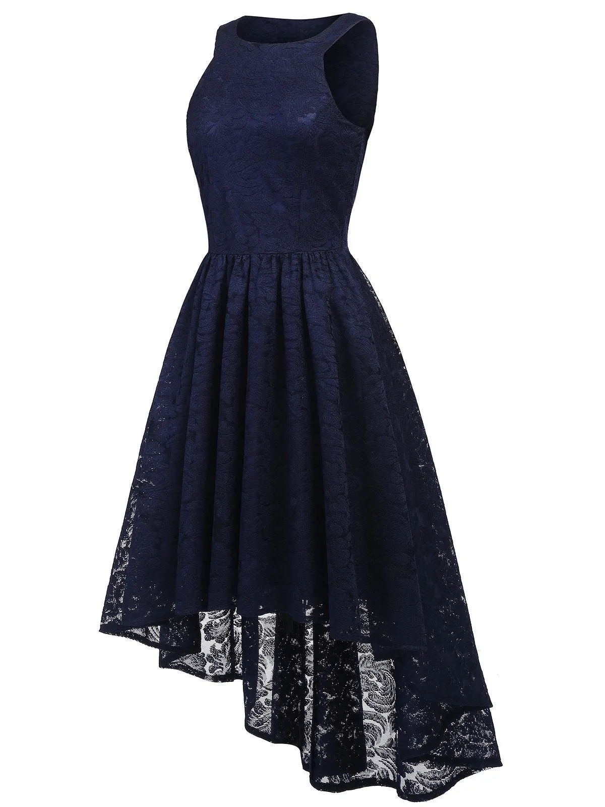 Navy Blue 1950s Lace High Low Dress