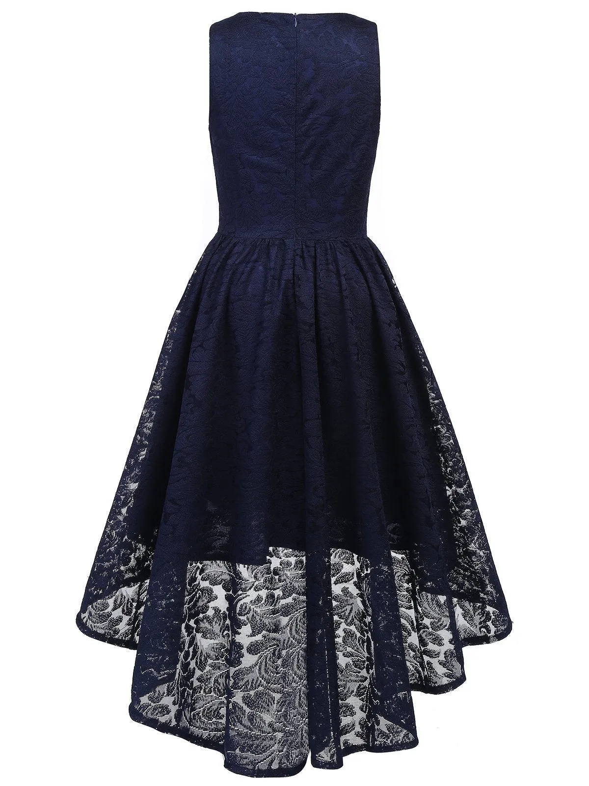 Navy Blue 1950s Lace High Low Dress