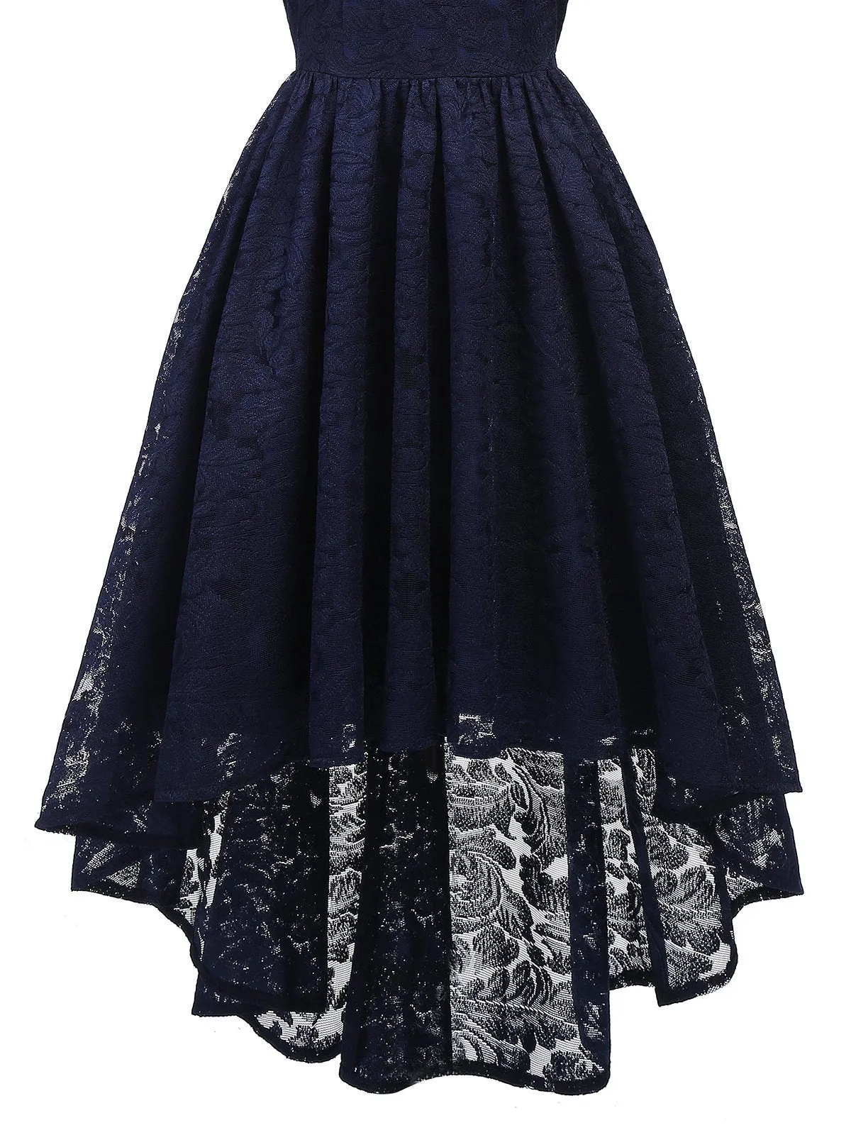 Navy Blue 1950s Lace High Low Dress