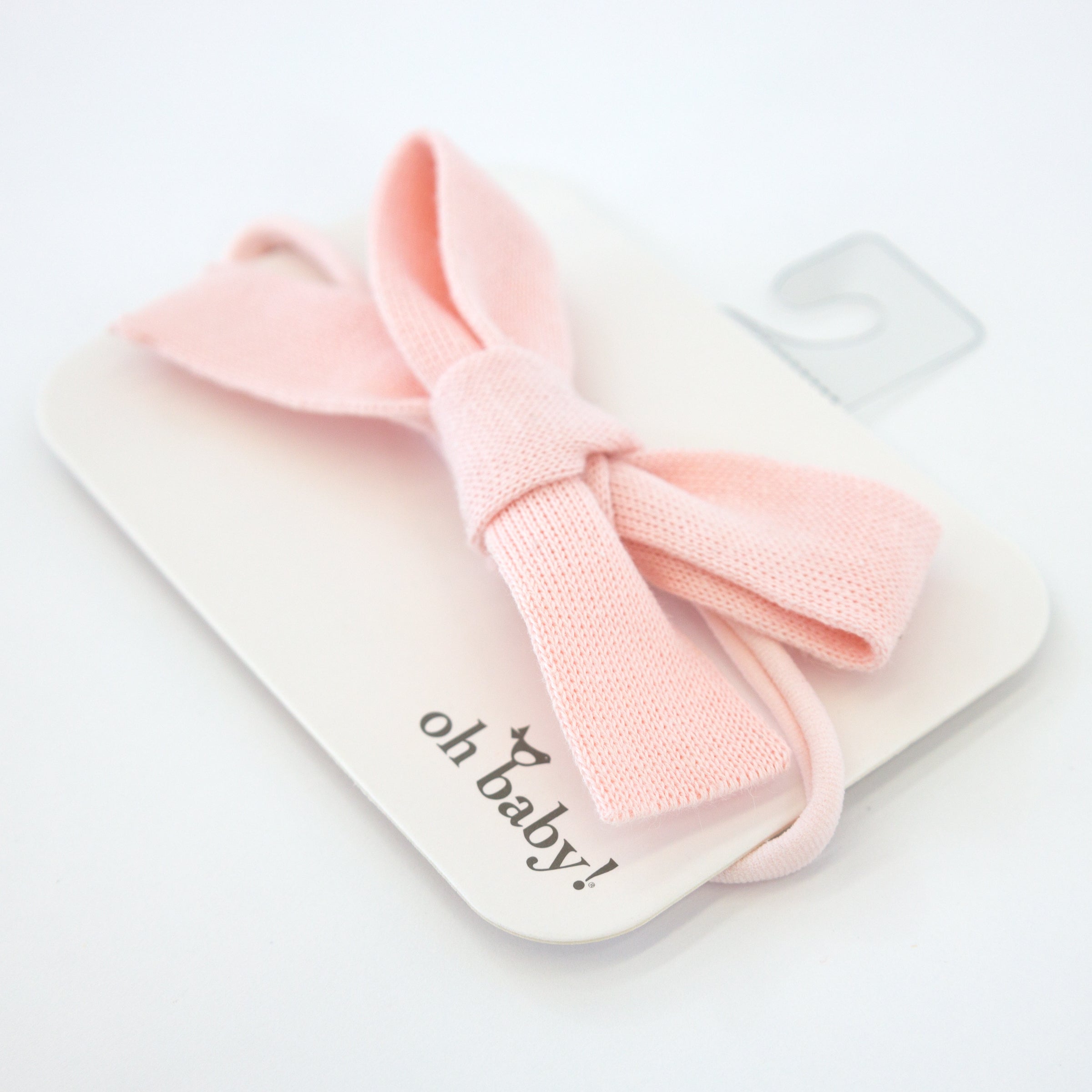 oh baby! Knitted Bow on Nylon Headband - Pale Pink