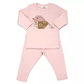 oh baby! Long Sleeve Two Piece Set - Quilted Bird Applique - Pale Pink