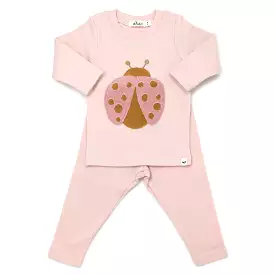 oh baby! Two Piece Set - Blush Ladybug Terry Applique - Pale Pink