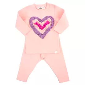 oh baby! Two Piece Set - Multicolor Terry Ruffle Heart Applique - Pale Pink