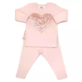 oh baby! Two Piece Set - Velvet Ruffle Heart Pink - Pale Pink