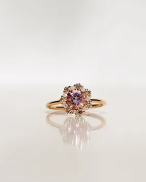 One-Of-A-Kind Flower Ring with Light Pink Morganite and a halo of Champagne Diamonds and Diamonds (1.48 CT)