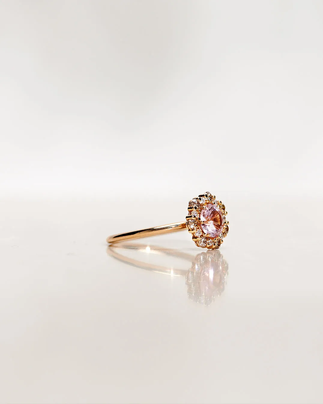 One-Of-A-Kind Flower Ring with Light Pink Morganite and a halo of Champagne Diamonds and Diamonds (1.48 CT)