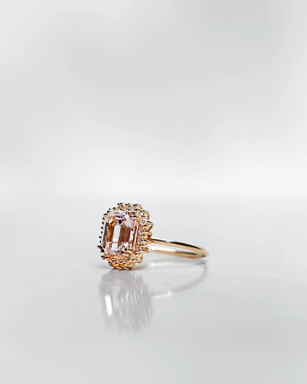 One-Of-A-Kind Morganite Halo Solitaire with Light Pink Morganite and Diamond Halo (Total 2.82 CT)