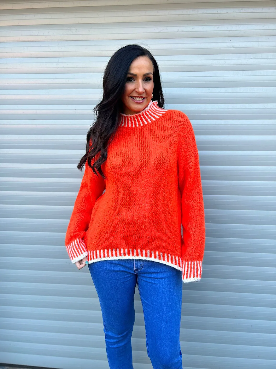 Orange High Neck Detailed Knit Eden