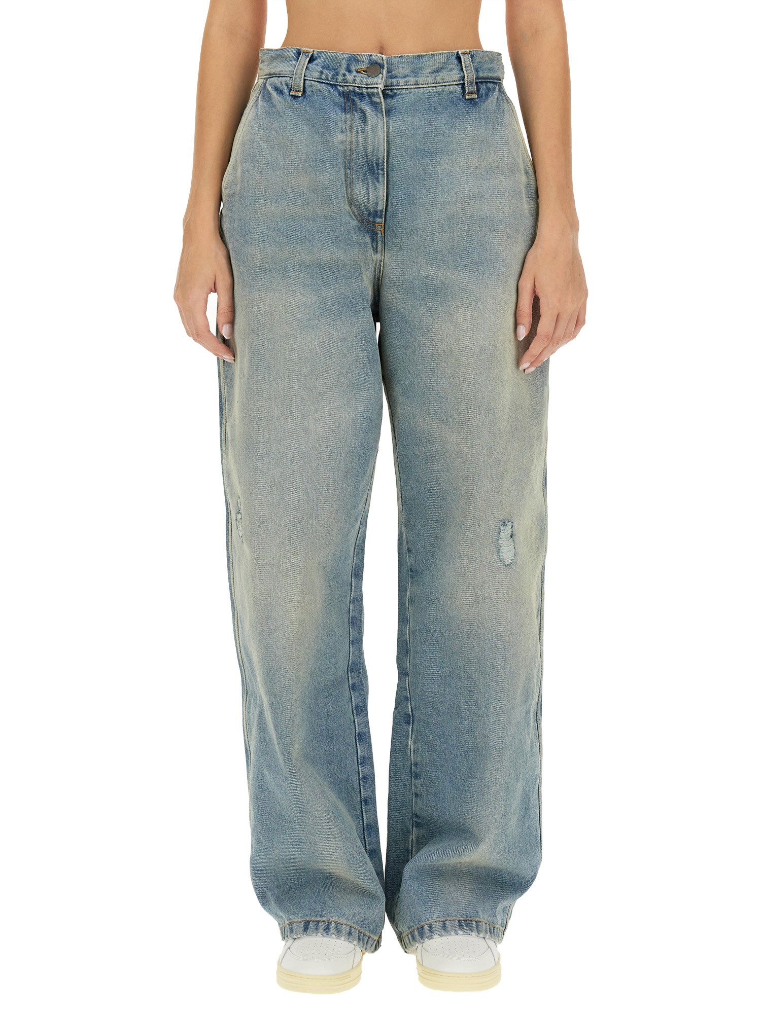 PALM ANGELS    PARIS WIDE COTTON DENIM JEANS