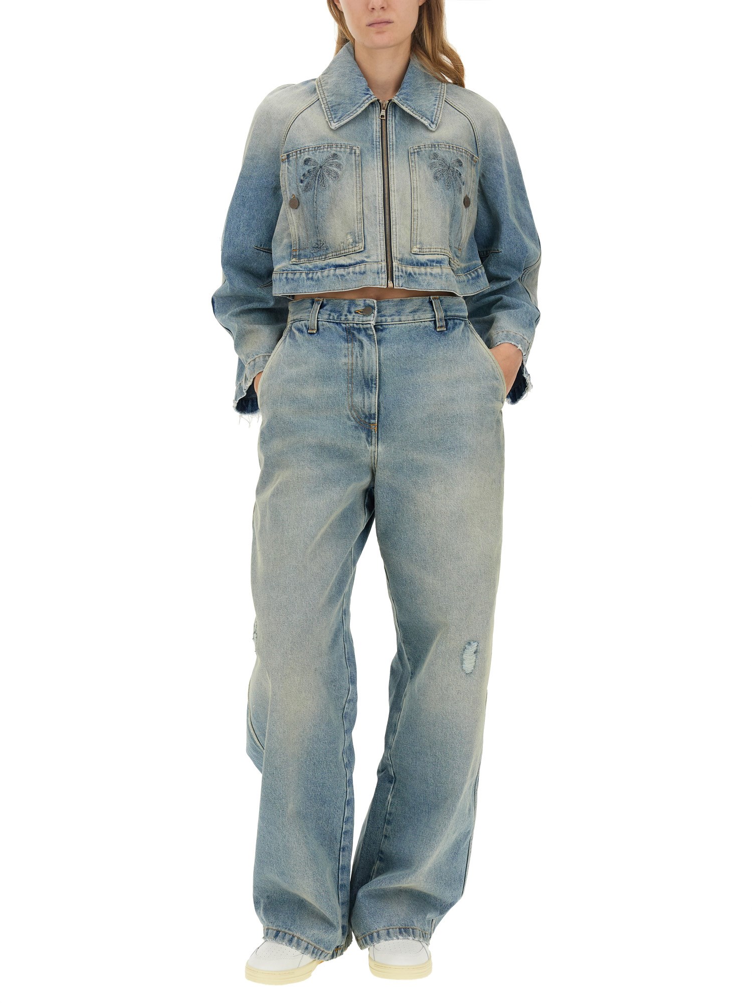 PALM ANGELS    PARIS WIDE COTTON DENIM JEANS