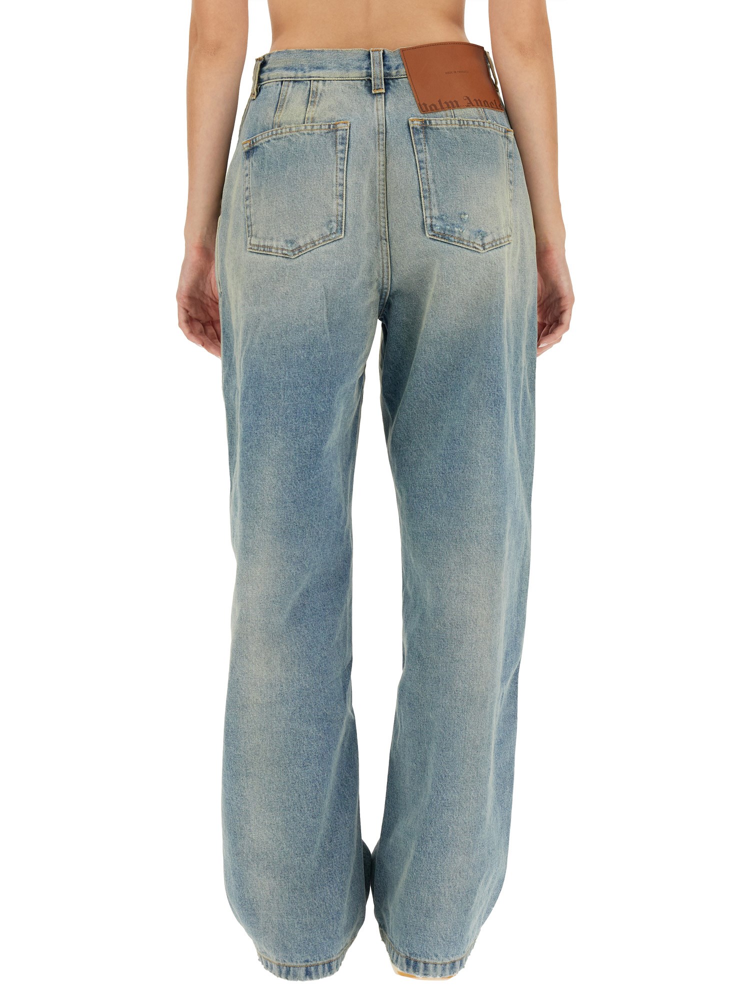 PALM ANGELS    PARIS WIDE COTTON DENIM JEANS