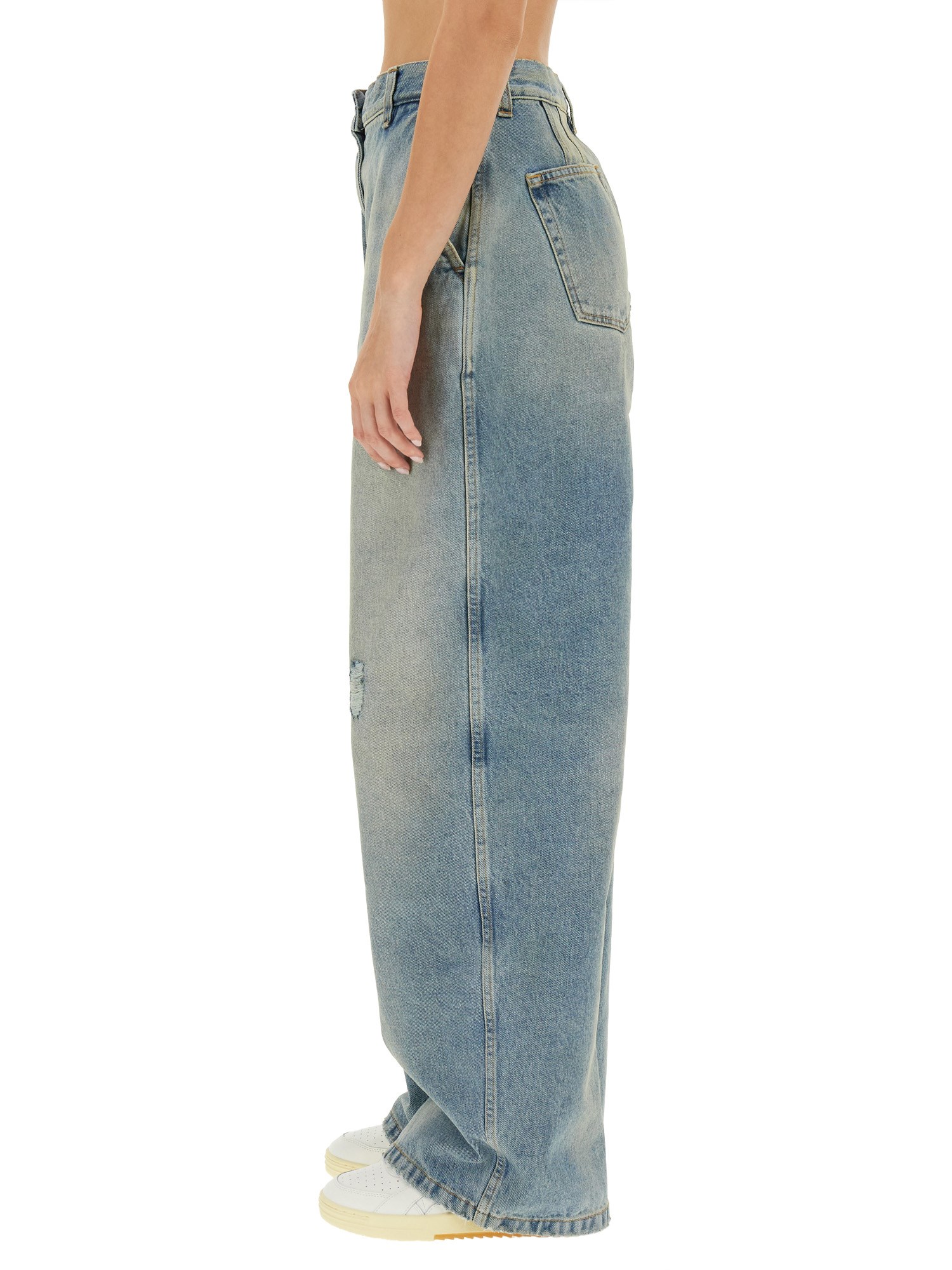 PALM ANGELS    PARIS WIDE COTTON DENIM JEANS