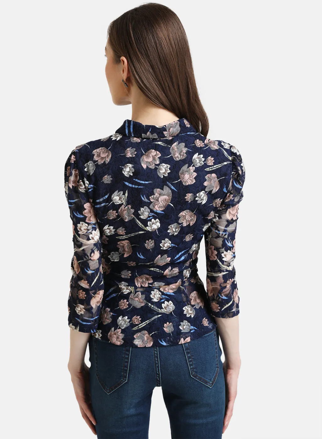 Printed Lace Shirt With Peplum