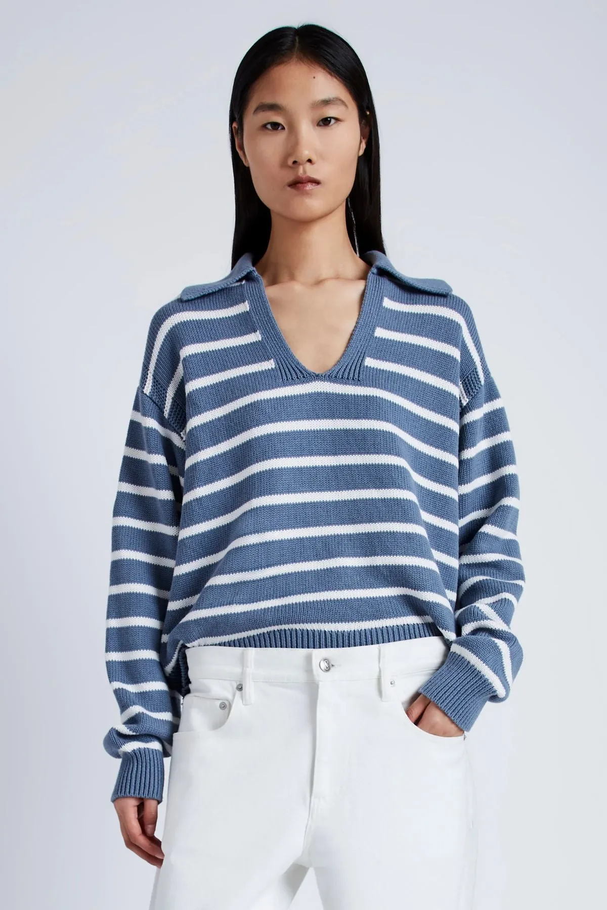 Proenza Schouler White Label Stripe Murphy Knit Sweater - Slate/ Chalk