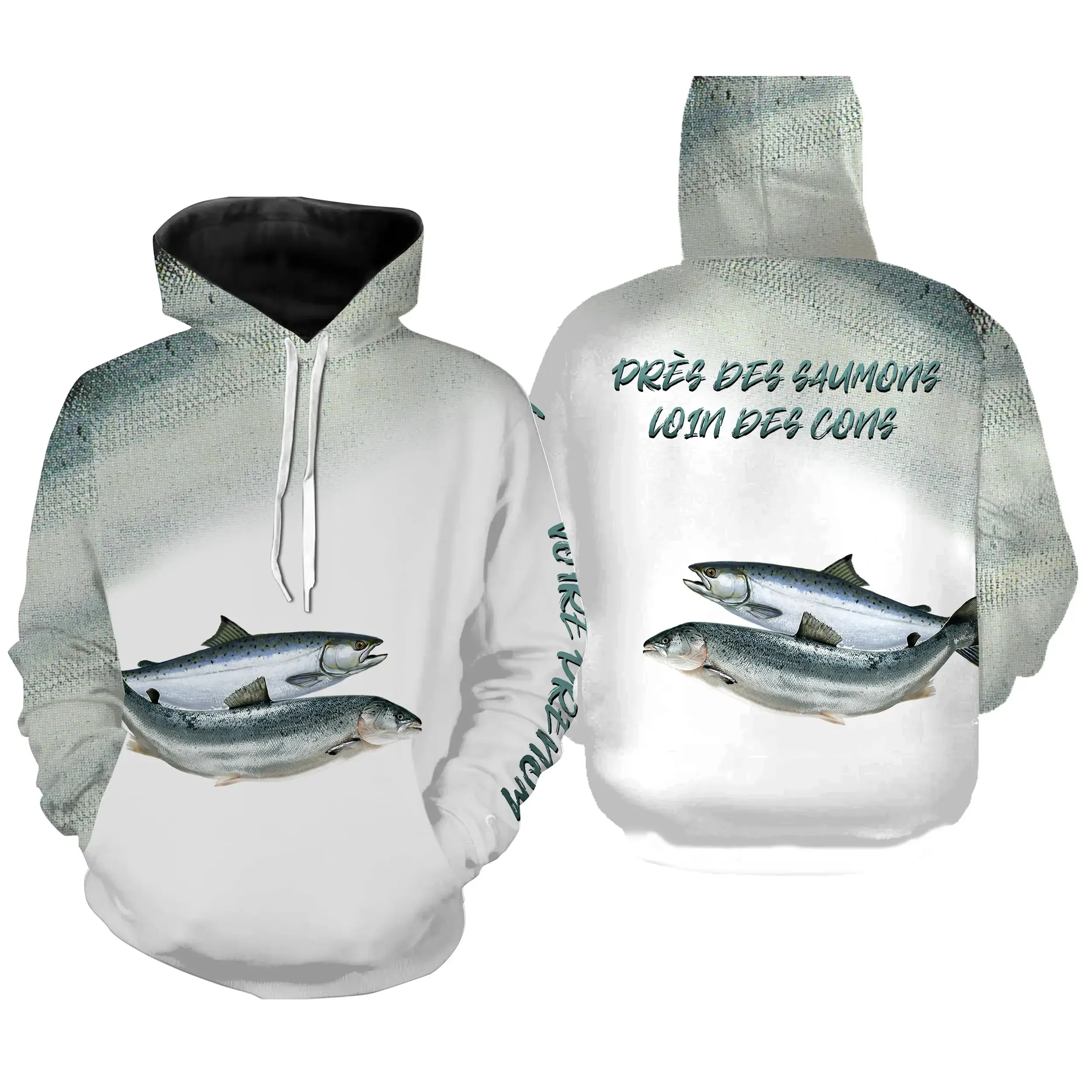 Pêche du Saumon, Cadeau Humour Pour Pêcheur, Tee shirt All-Over, Vêtements Anti-UV, Près Des Saumons, Loin Des Cons - CTS2505221