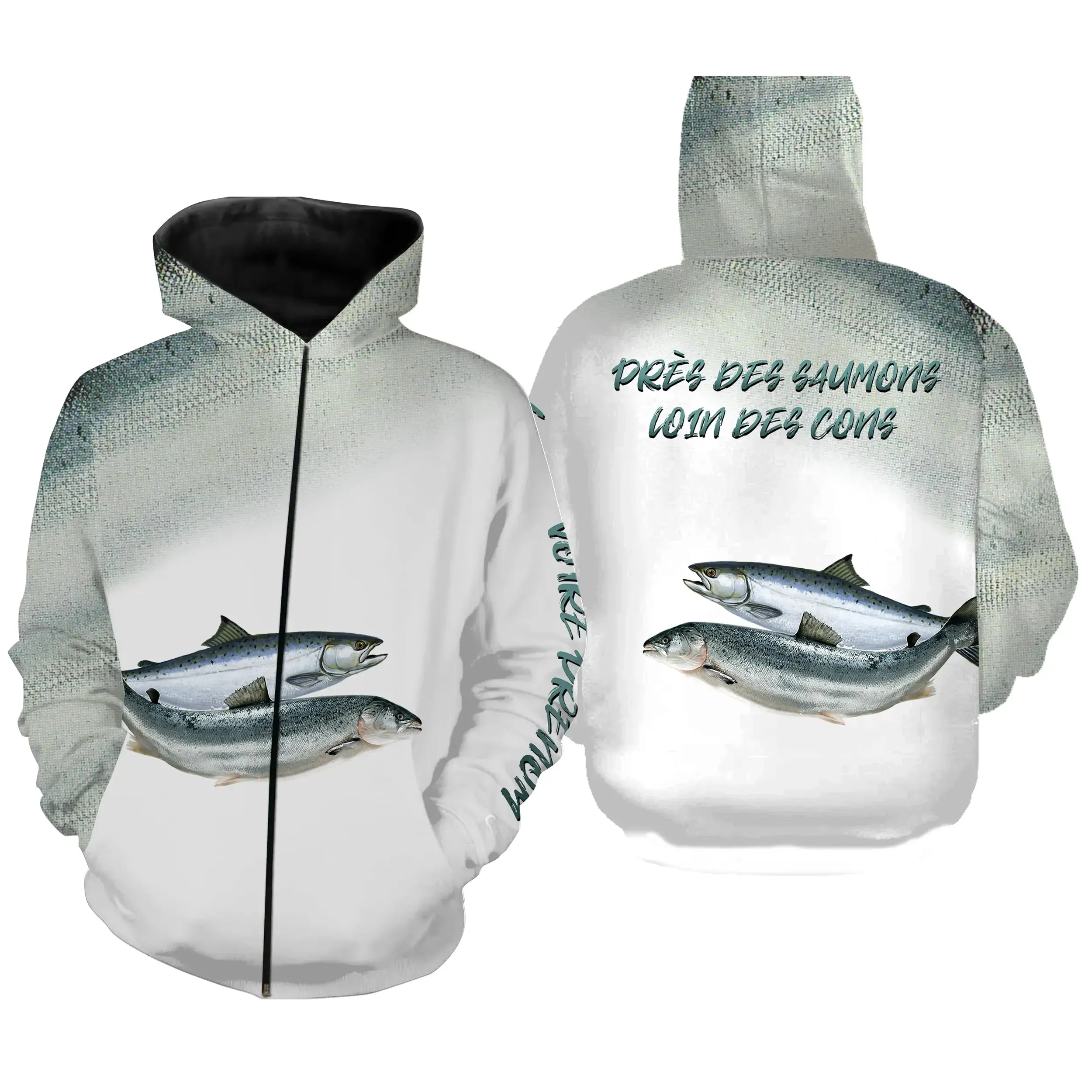 Pêche du Saumon, Cadeau Humour Pour Pêcheur, Tee shirt All-Over, Vêtements Anti-UV, Près Des Saumons, Loin Des Cons - CTS2505221