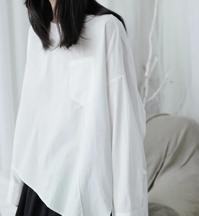 Saburo Irregular Long Sleeve Shirt - White