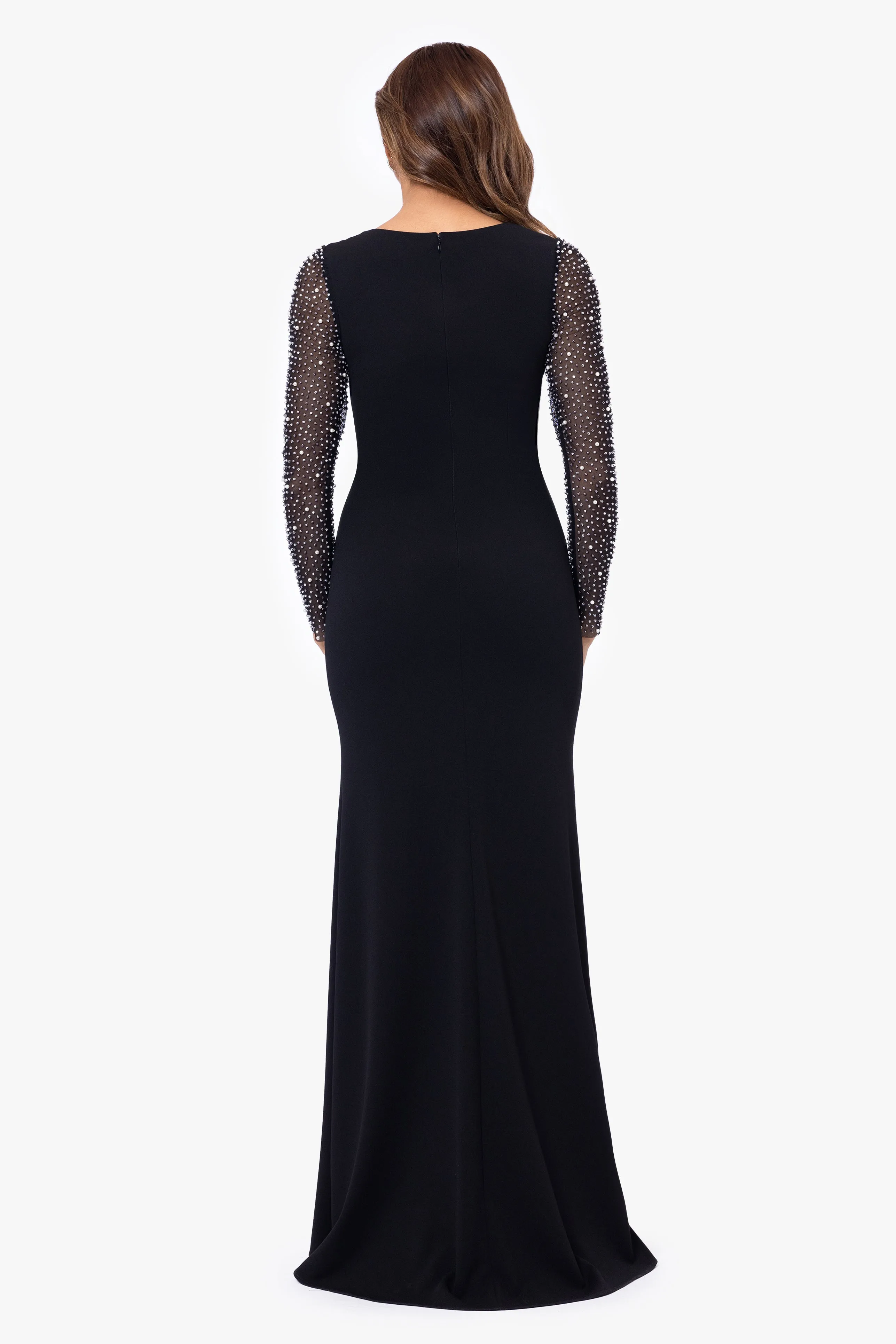 Samantha Scuba Crepe Embellished Long Sleeve Dress