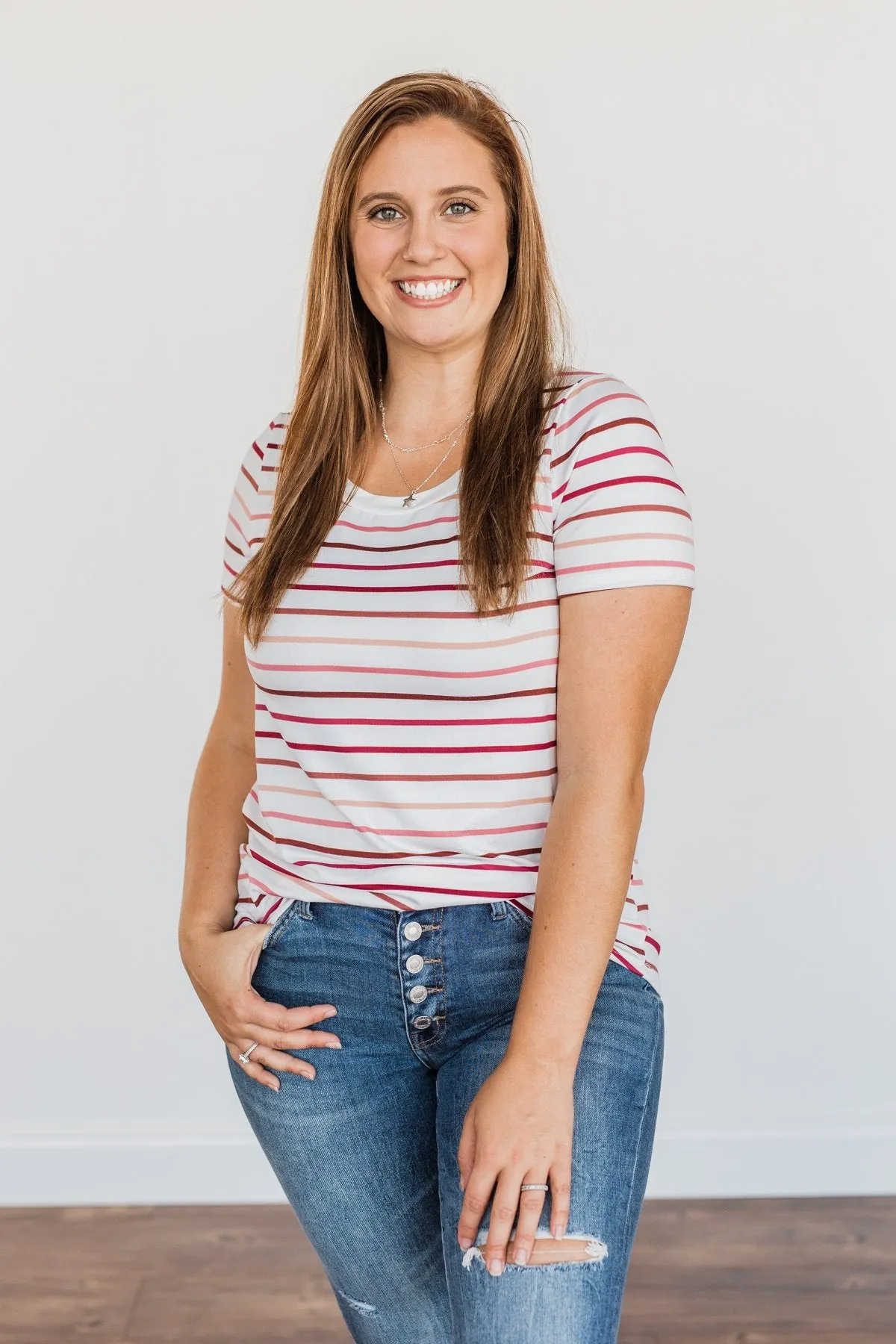 Shades Of Autumn Striped Top- Wine, Burgundy & Pink