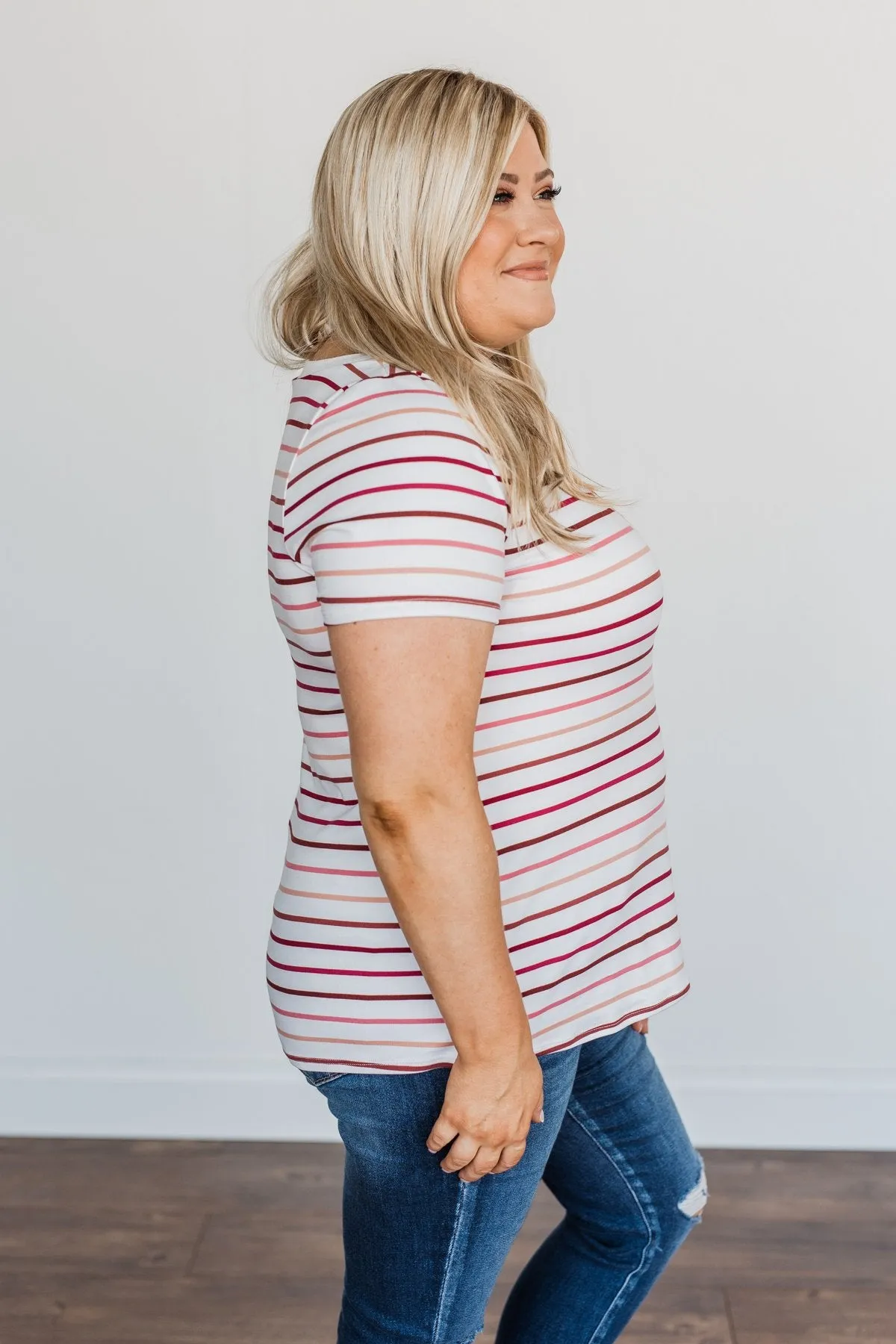 Shades Of Autumn Striped Top- Wine, Burgundy & Pink