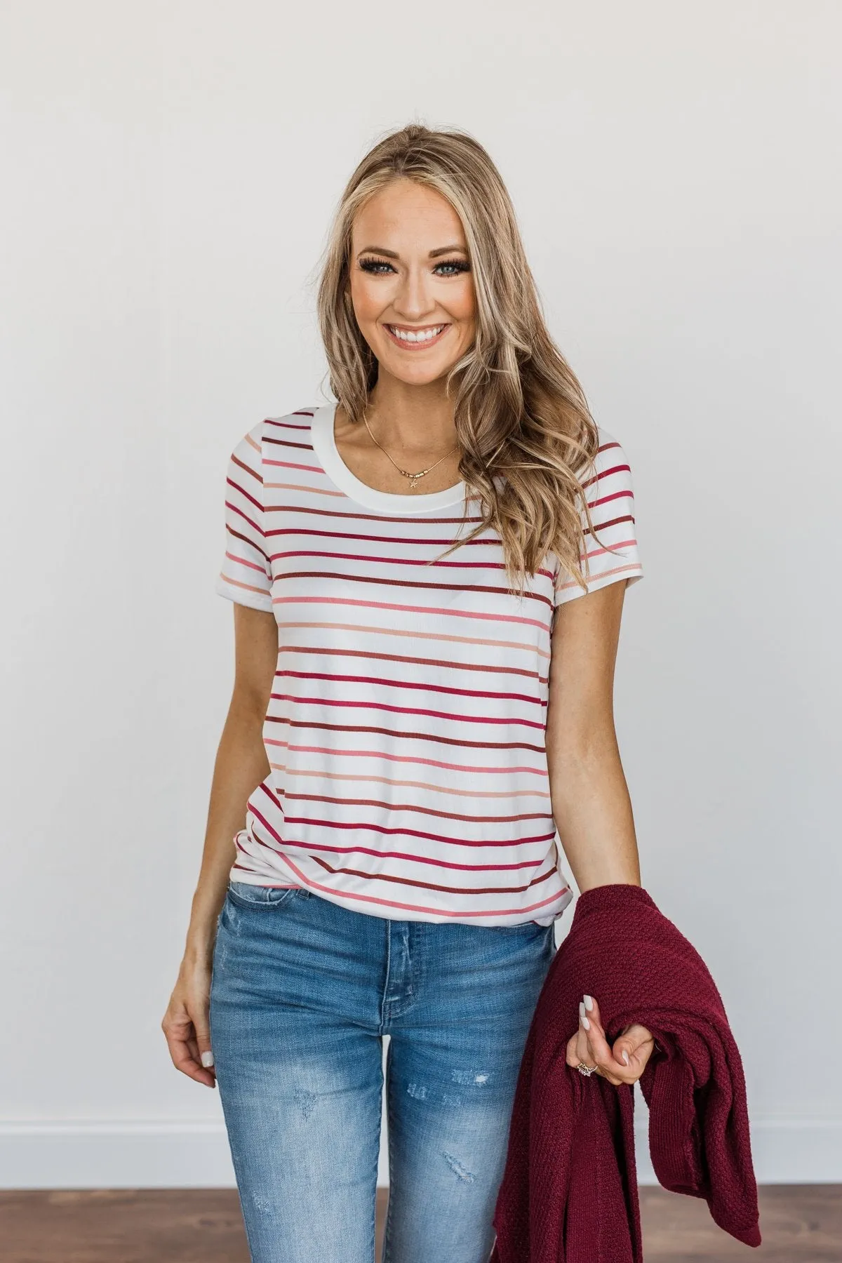 Shades Of Autumn Striped Top- Wine, Burgundy & Pink