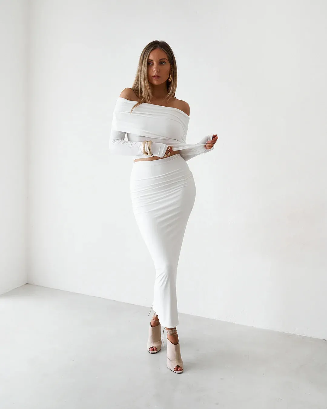 Sheer Long Sleeve Top - White