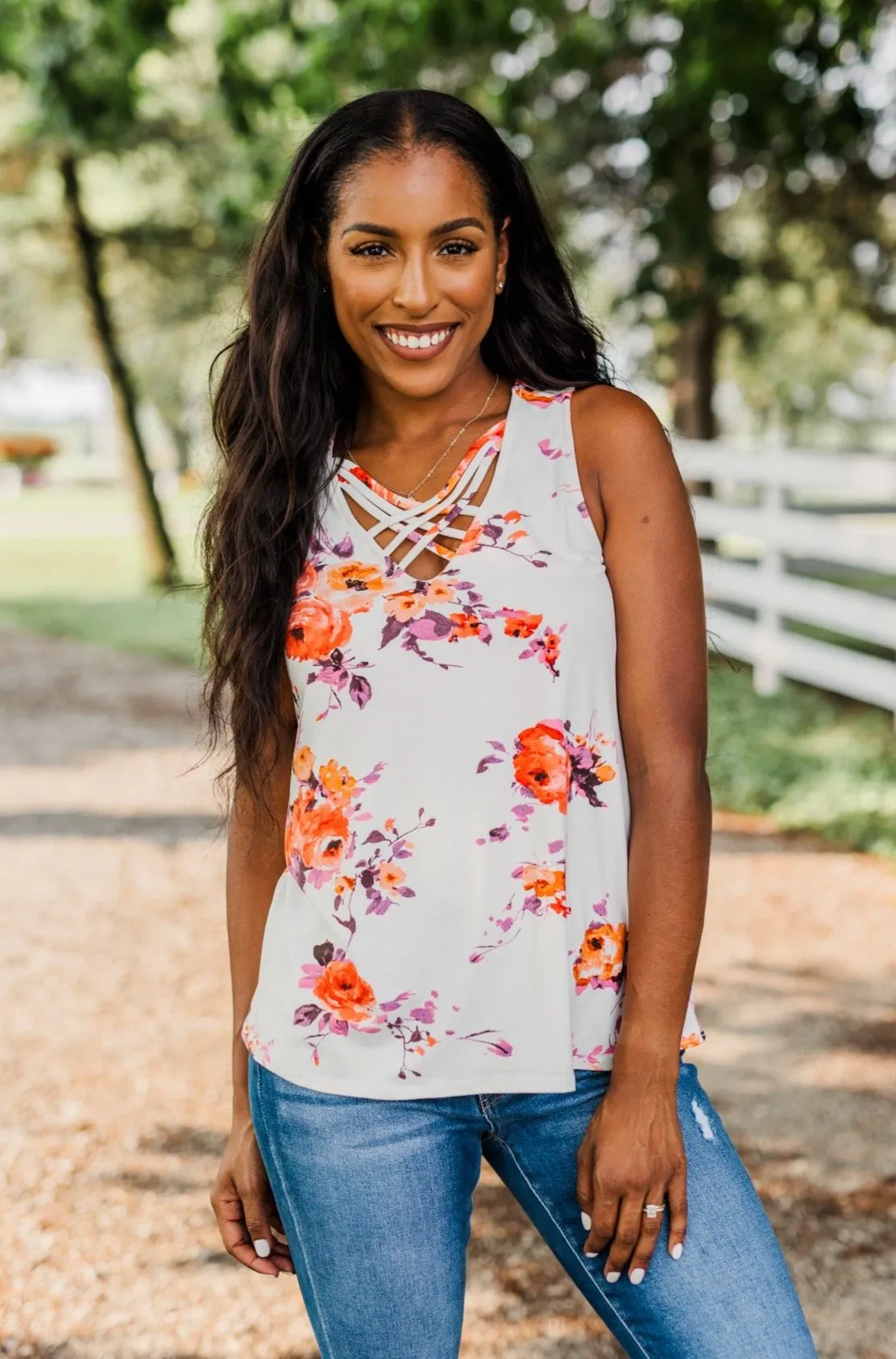 Shine Through The Clouds Criss-Cross Tank Top- Ivory