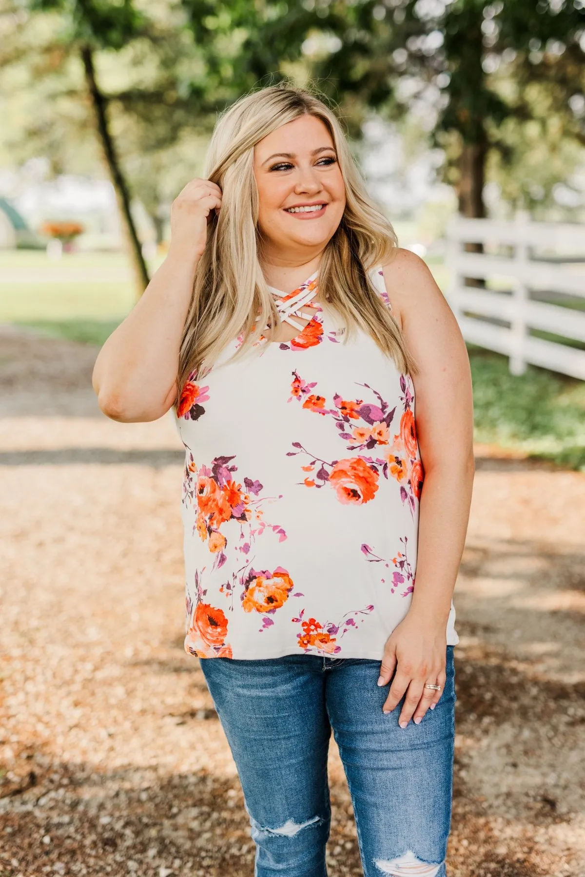 Shine Through The Clouds Criss-Cross Tank Top- Ivory